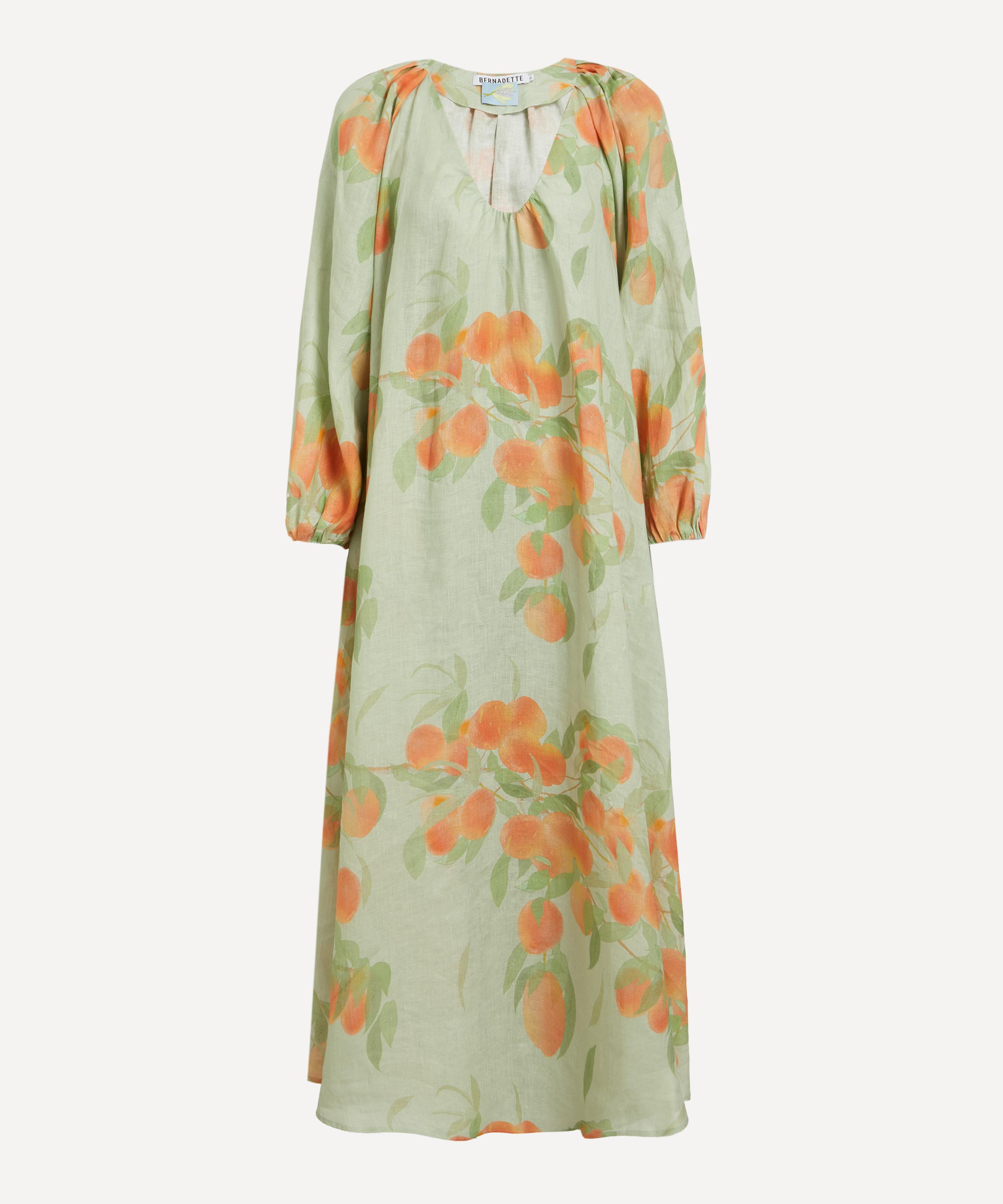 Bernadette Peach Print Puff-sleeve Linen Dress