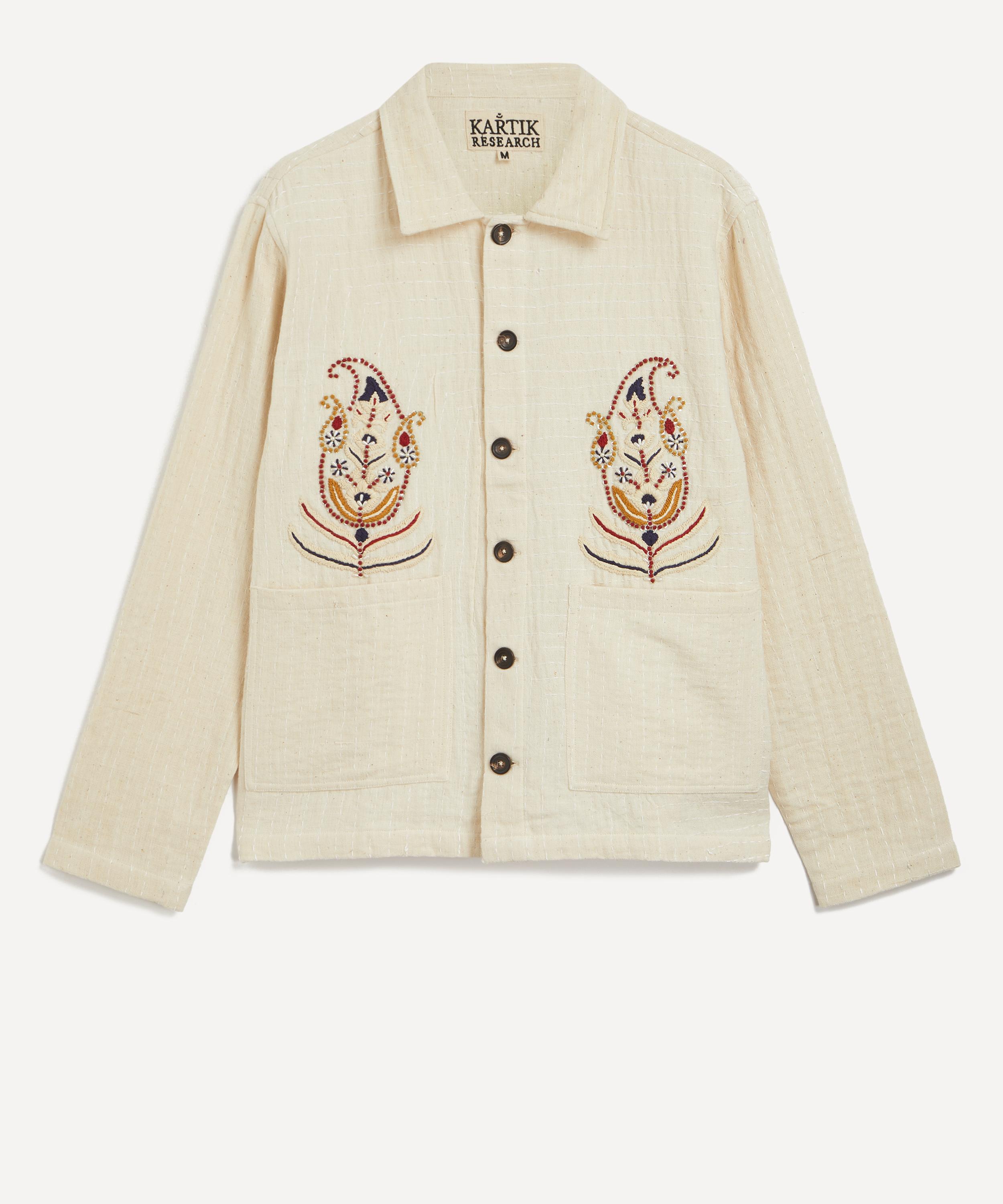 Kartik Research Mens Paisley Embroidered Cropped Jacket In Neutral