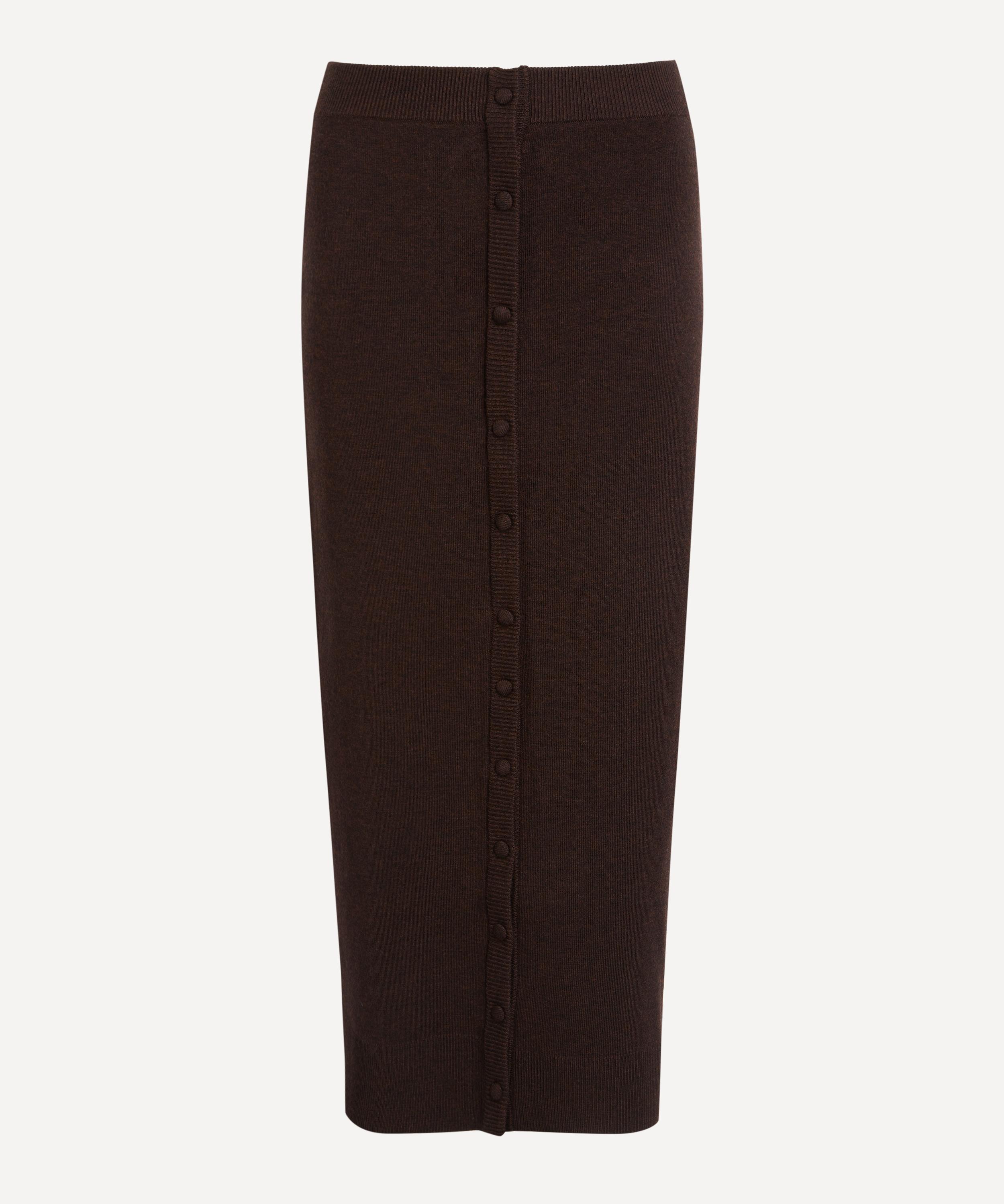 Victoria Beckham Wool Blend Button Detailing High Waist Skirt