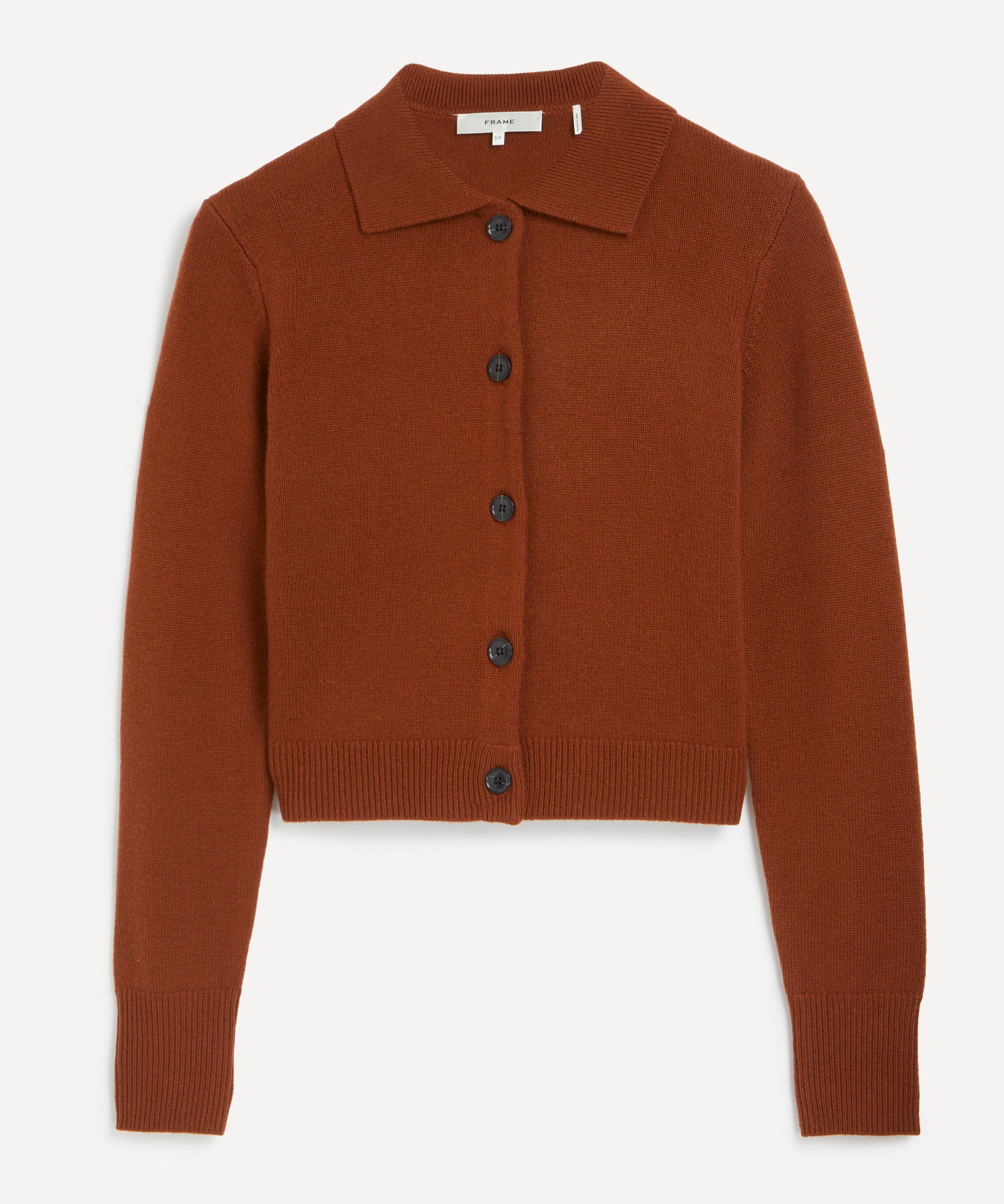 Frame Womens Chestnut Shrunken Spread-collar Cashmere Cardigan In Brown