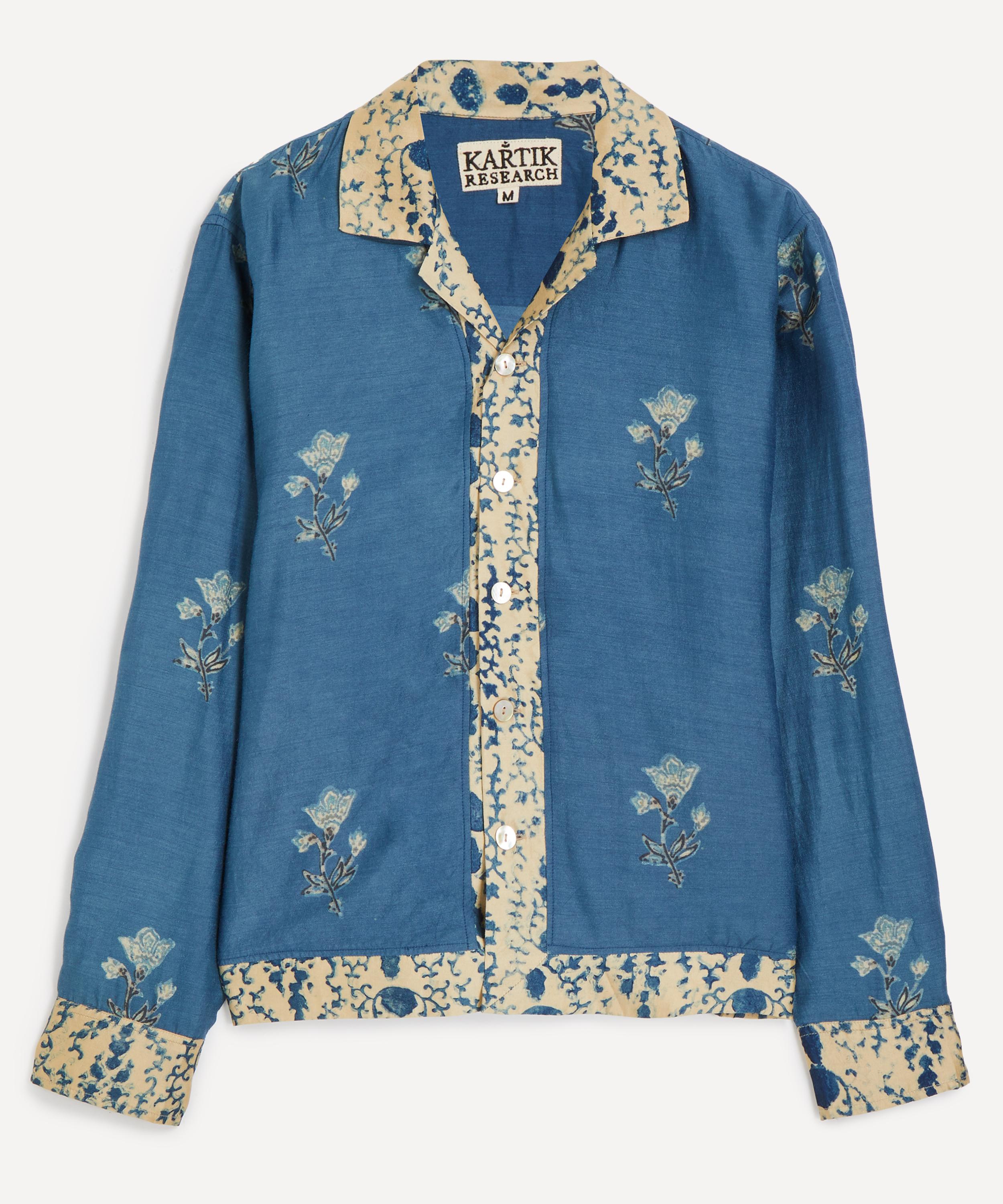Kartik Research Mens Floral Print Shirt In Blue