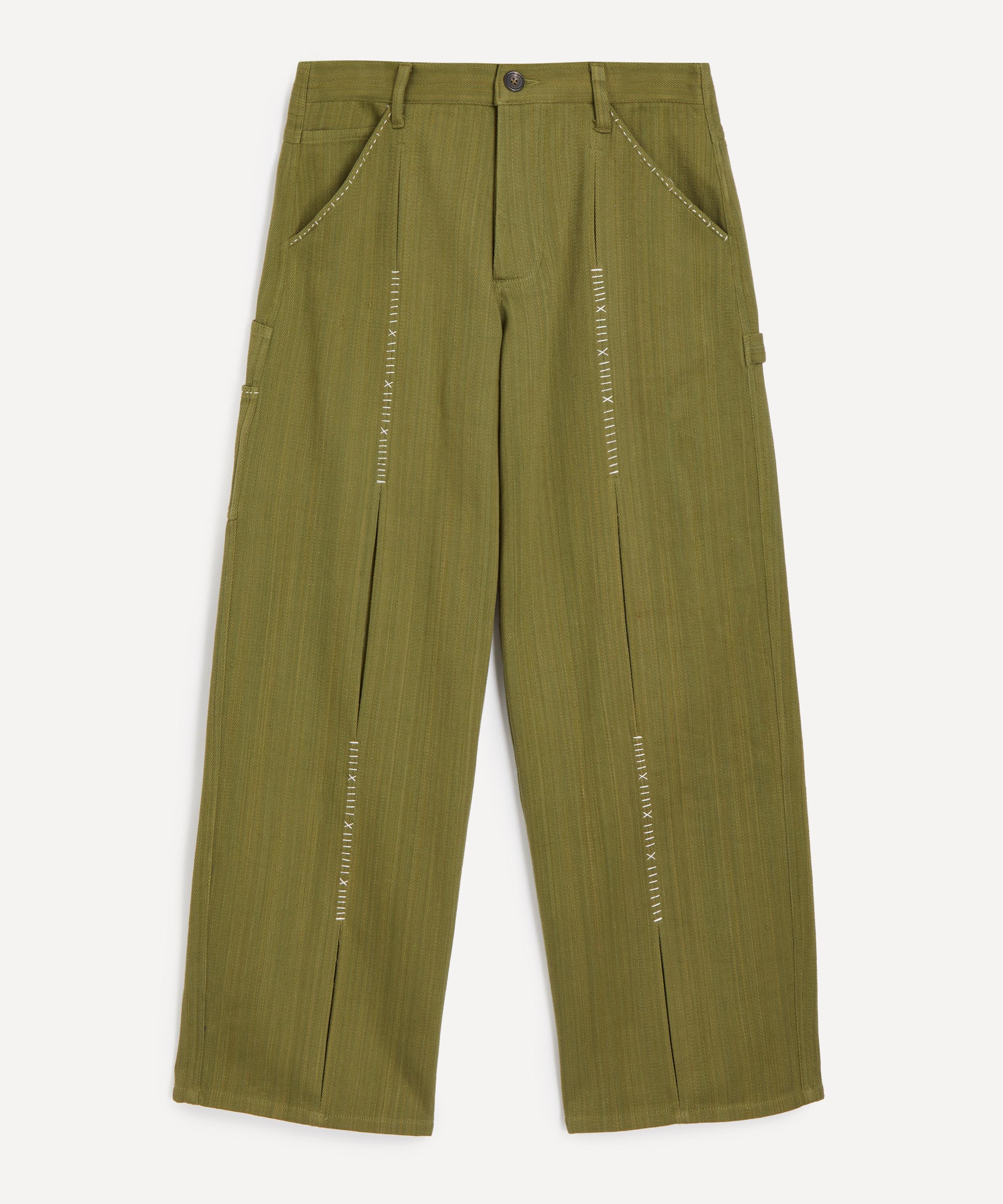 Kartik Research Mens Embroidered Shaanti Trousers In Green