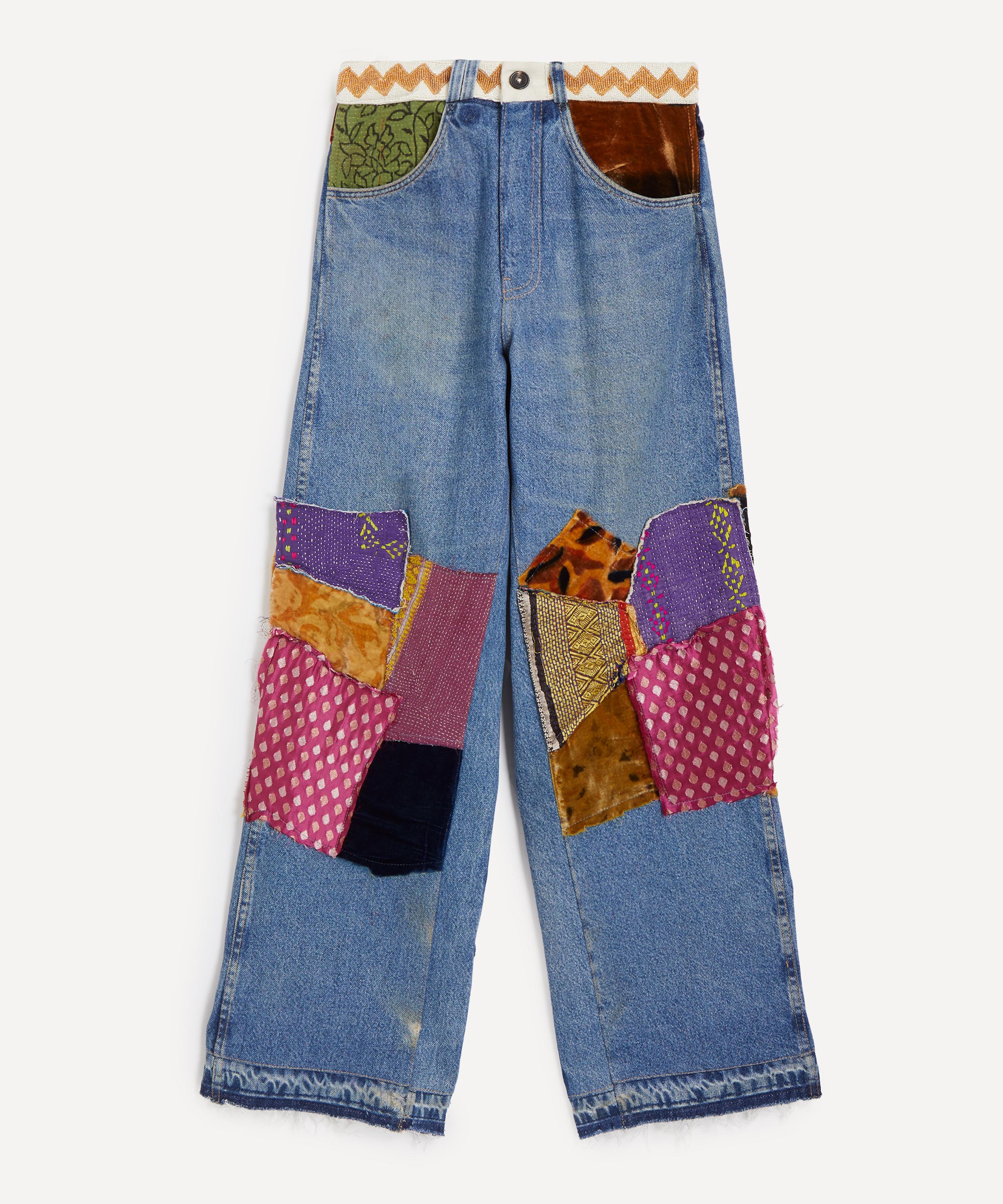 Kartik Research Mens Manali Patchwork Jeans In Blue