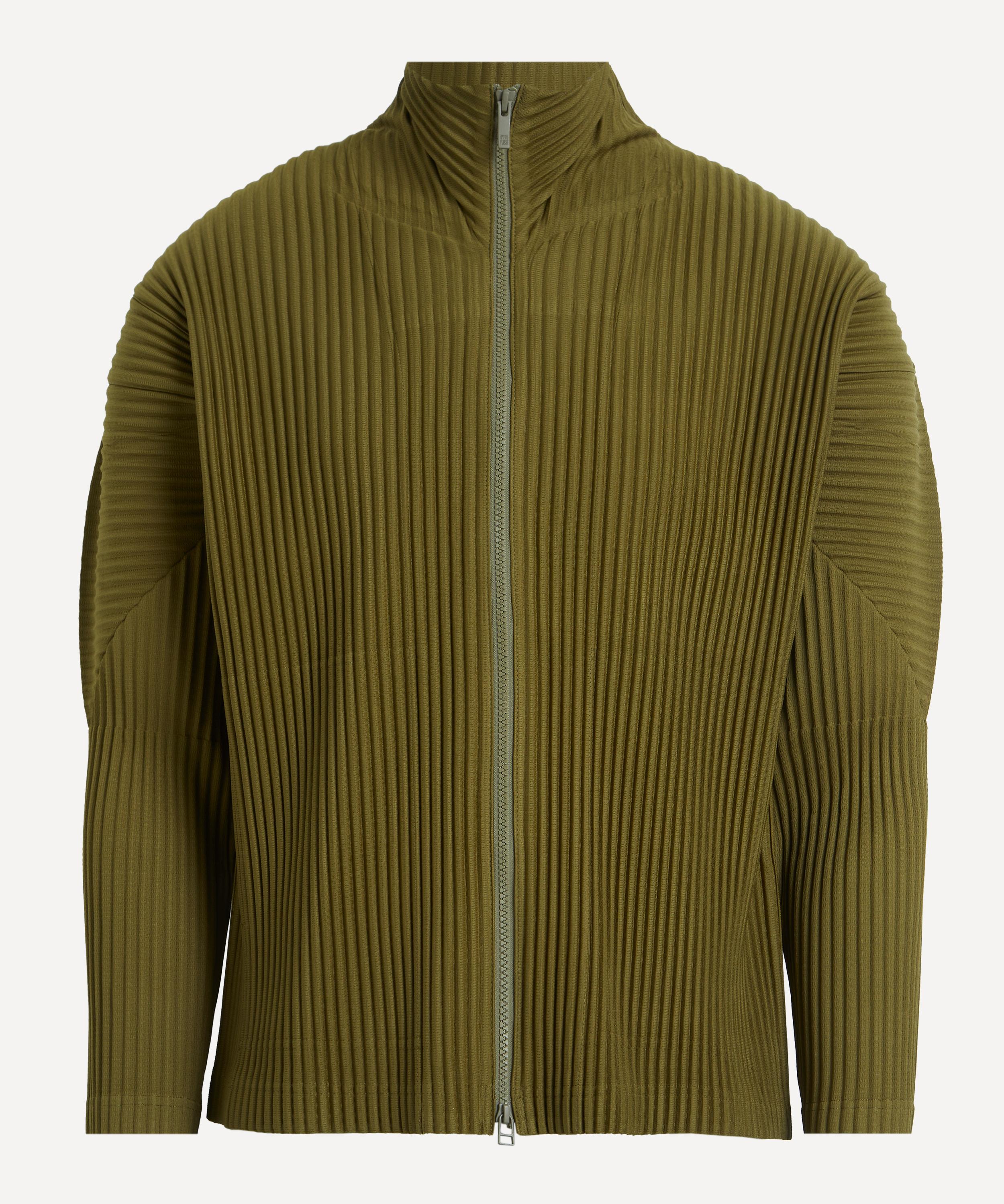 Issey Miyake Olive Green Zip-up Jacket With Ribbed Texture In Green