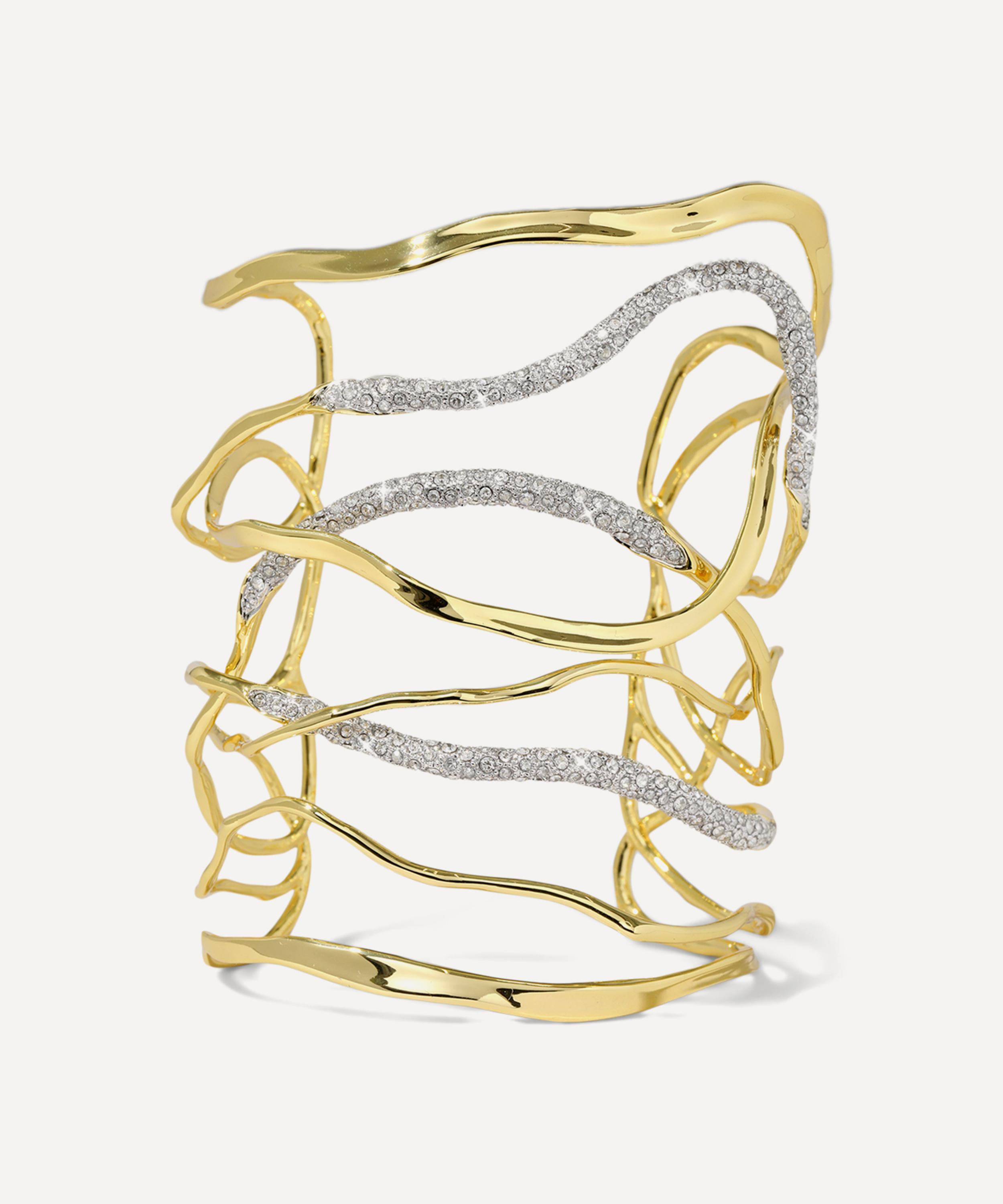 Alexis Bittar 14ct Gold-plated Solanales Crystal Intertwined Wide Cuff Bracelet In Gold
