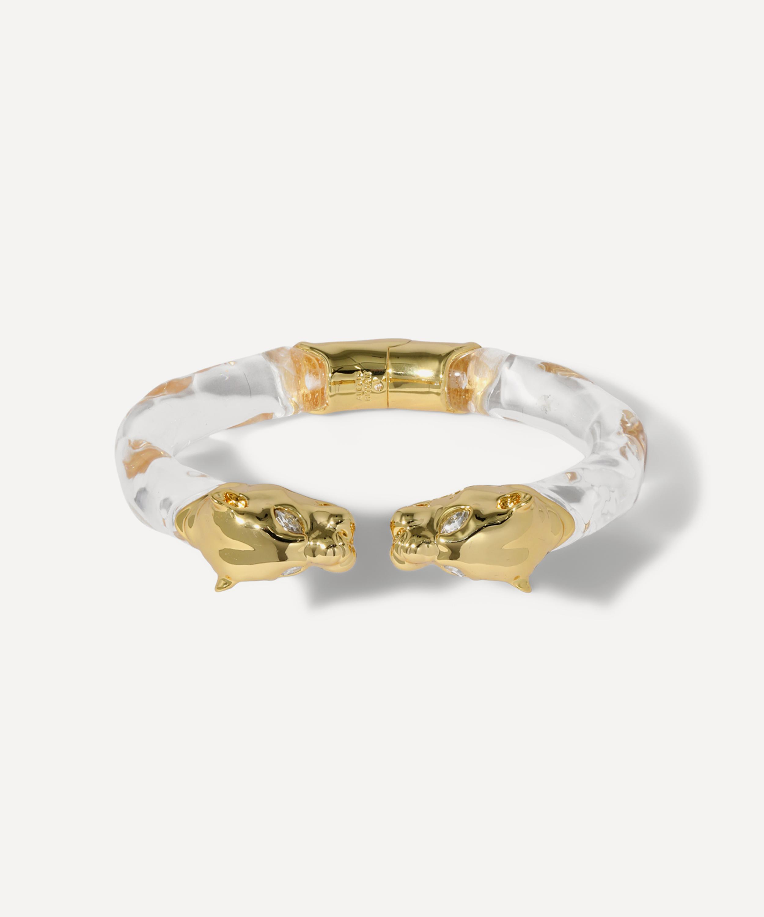 Alexis Bittar 14ct Gold-plated Panther Visage Lucite Hinge Cuff Bracelet In Gold