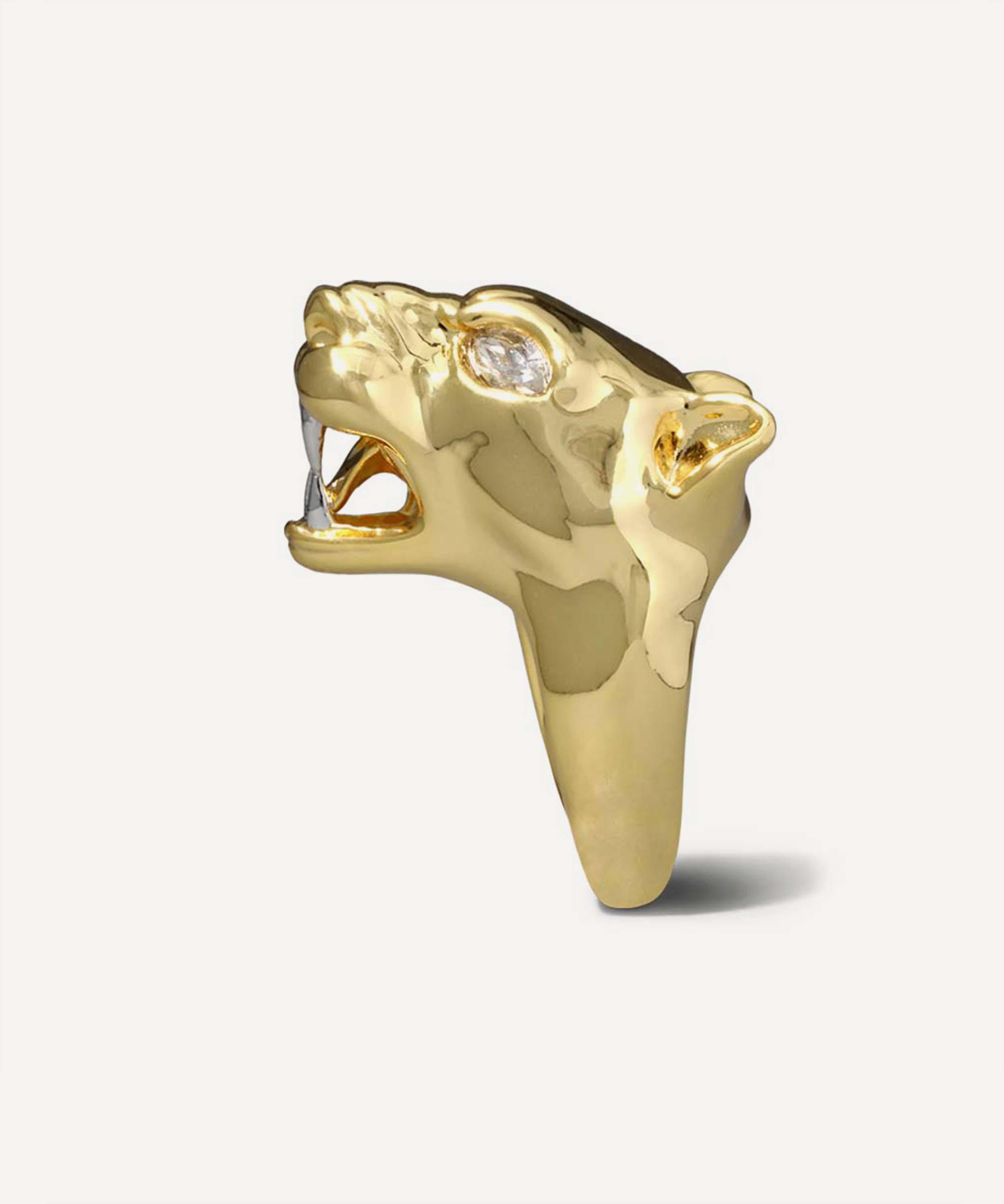 Alexis Bittar 14ct Gold-plated Panther Visage Ring In Gold