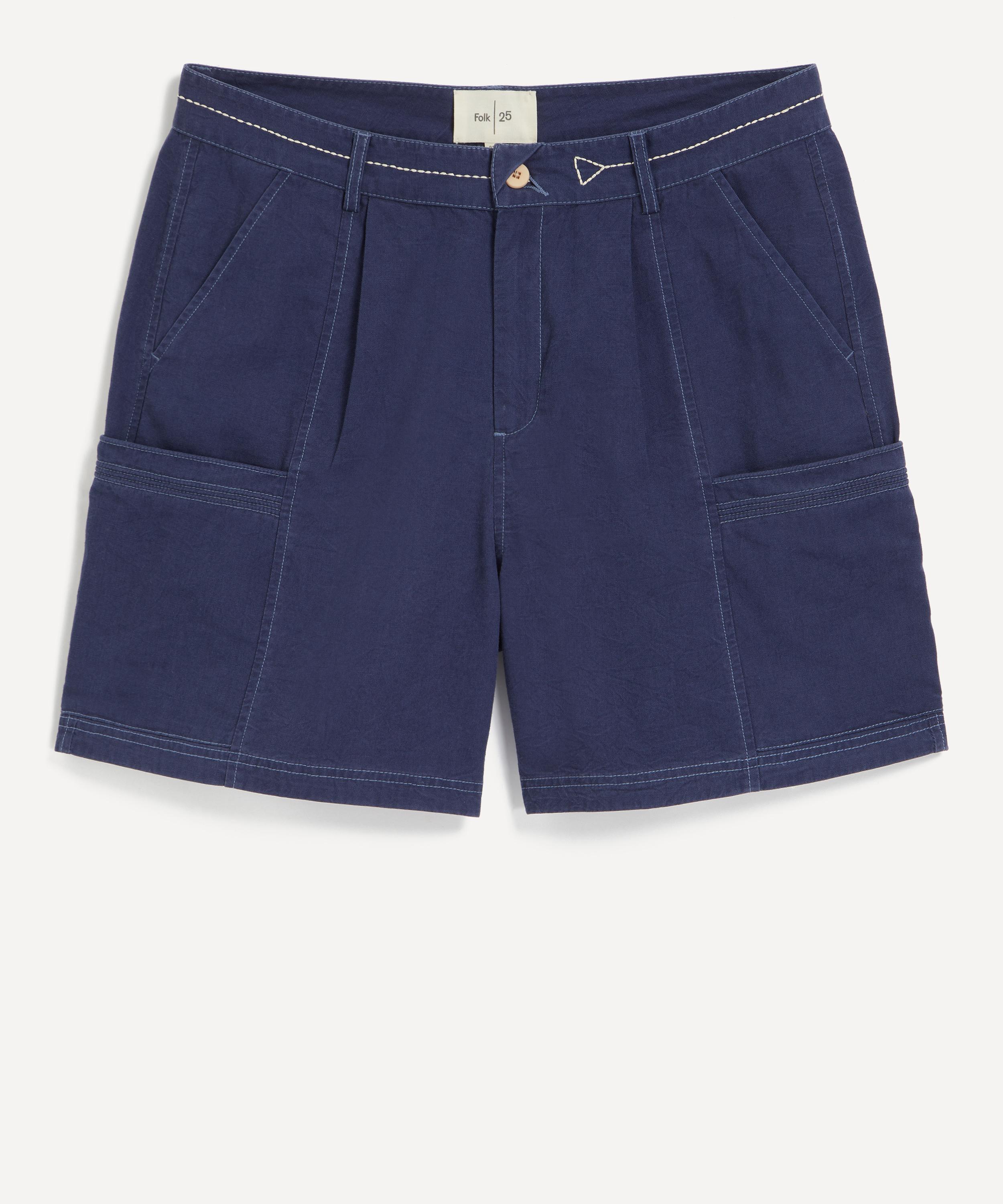Folk Mens Lunar Ink Blue Crinkle Canvas Shorts
