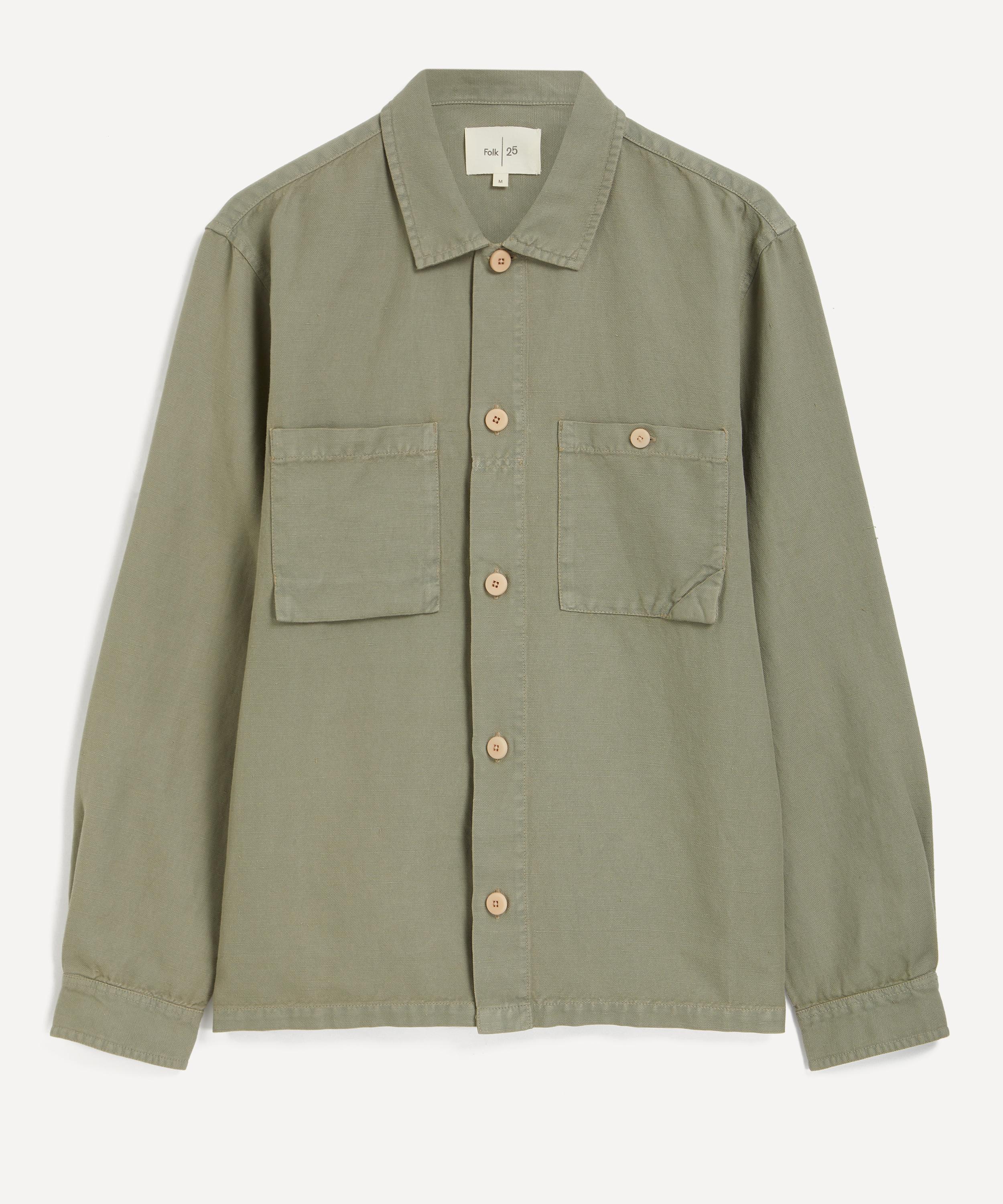 Folk Mens Sage Hemp Canvas Anniversary Patch Overshirt In Green