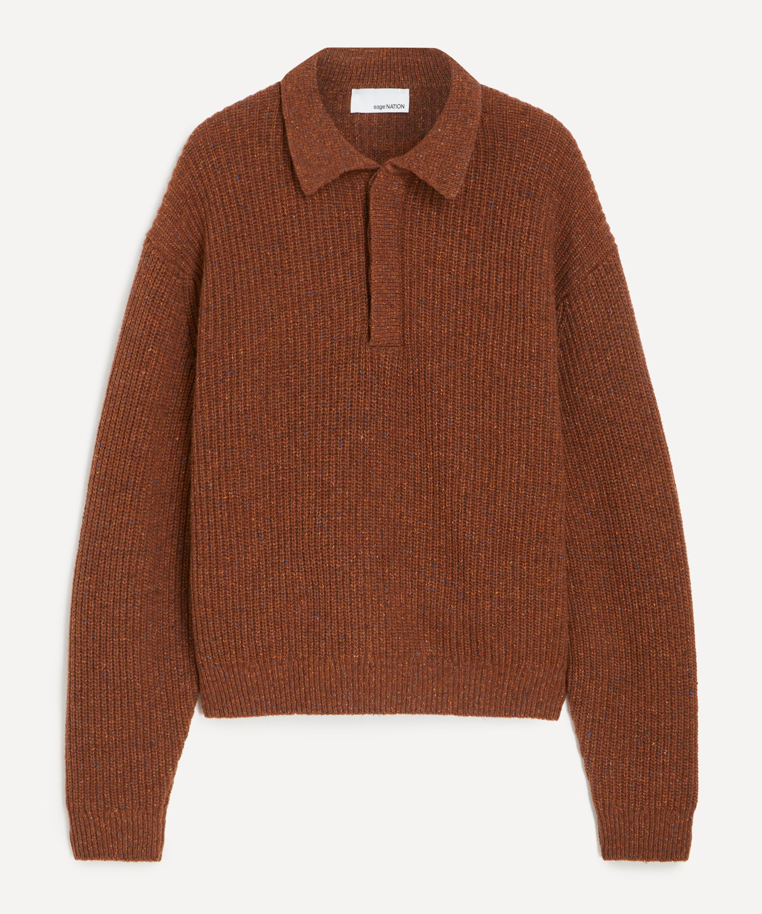 Sage Nation Mens Speckled Rust Polo Knit In Brown