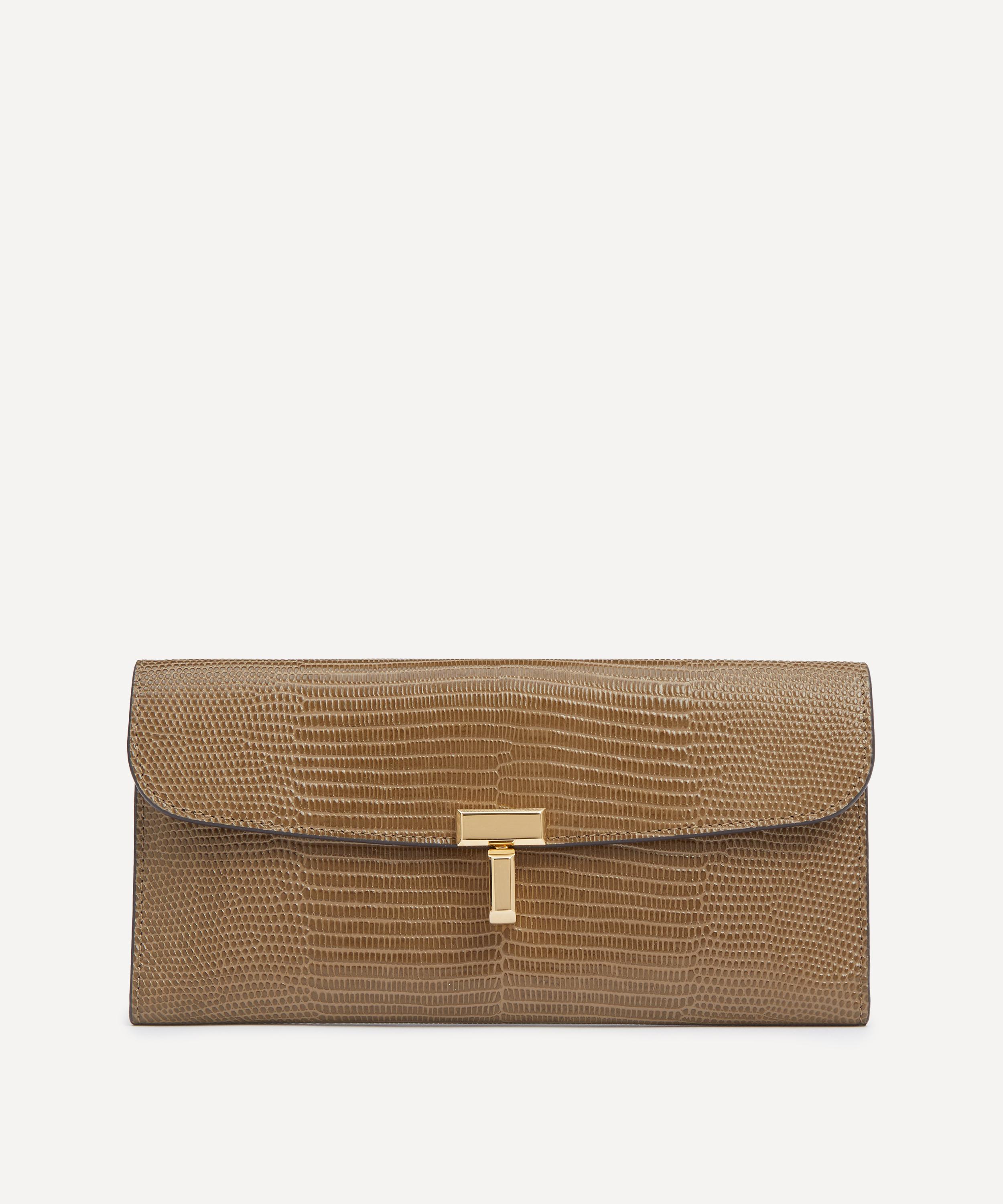 Totême Toteme Women's T-lock Lizard-effect Leather Wallet In Brown