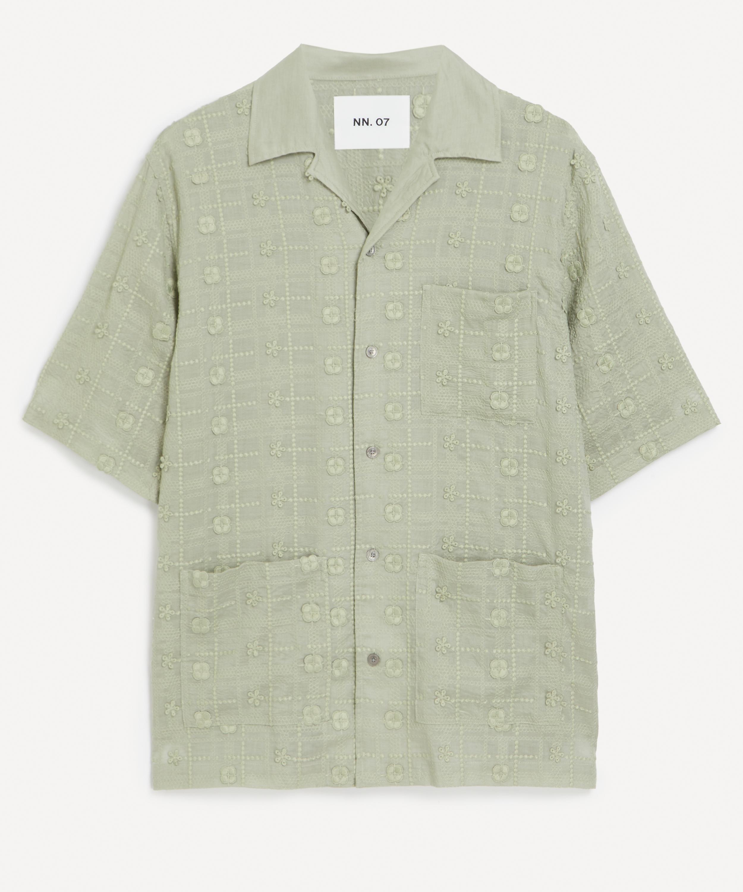 Nn07 Mens Ben Embroidery Anglaise Shirt In Green