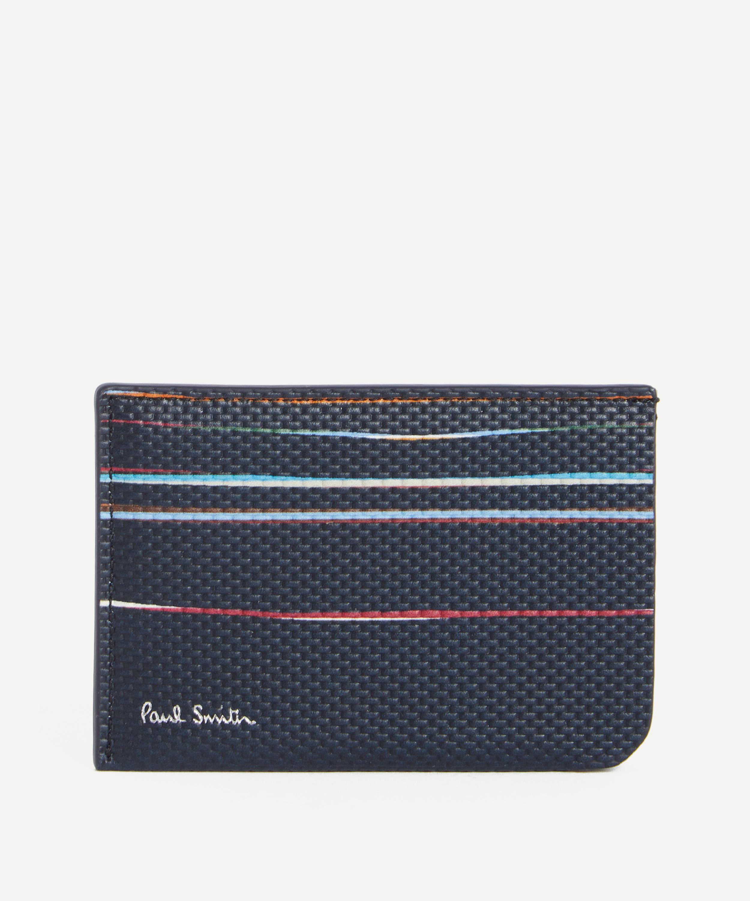 Paul Smith Mens Navy Woven Leather Signature Stripe Double Card Holder In Blue