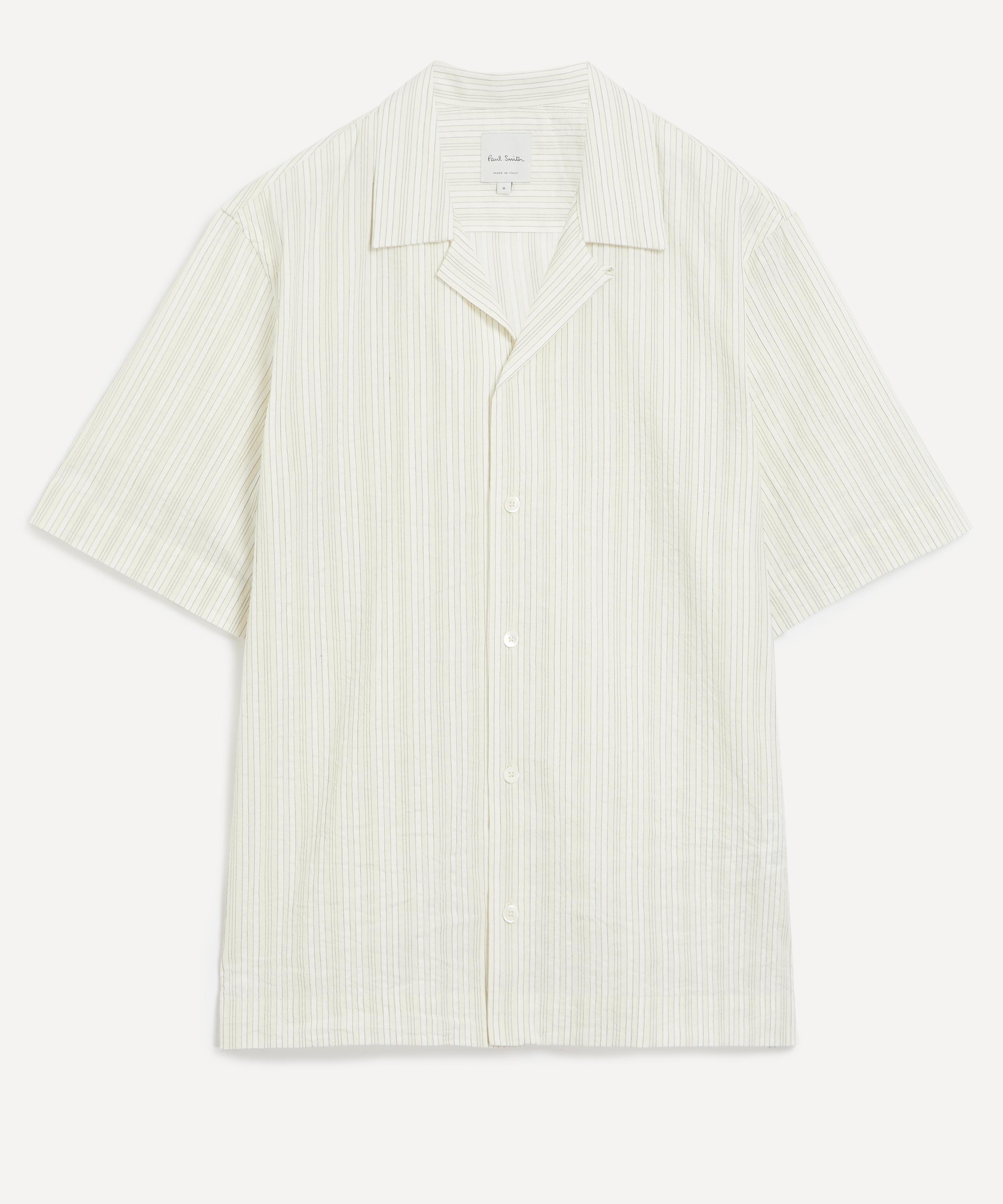 Paul Smith Mens Ecru Cotton-linen Textured Stripe Short-sleeve Shirt In White