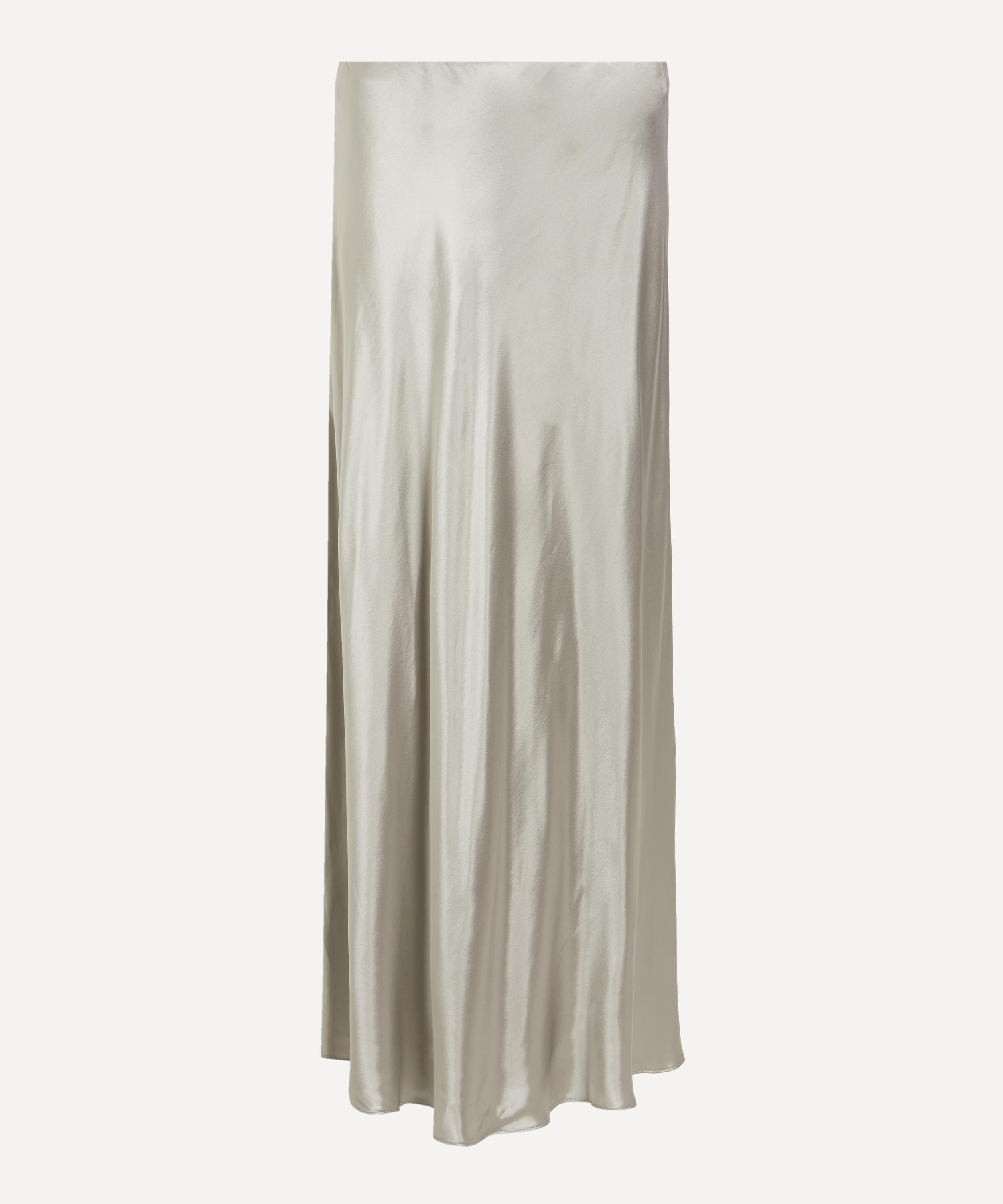 Alberta Ferretti Women's Glossy Satin Long Skirt In Silver