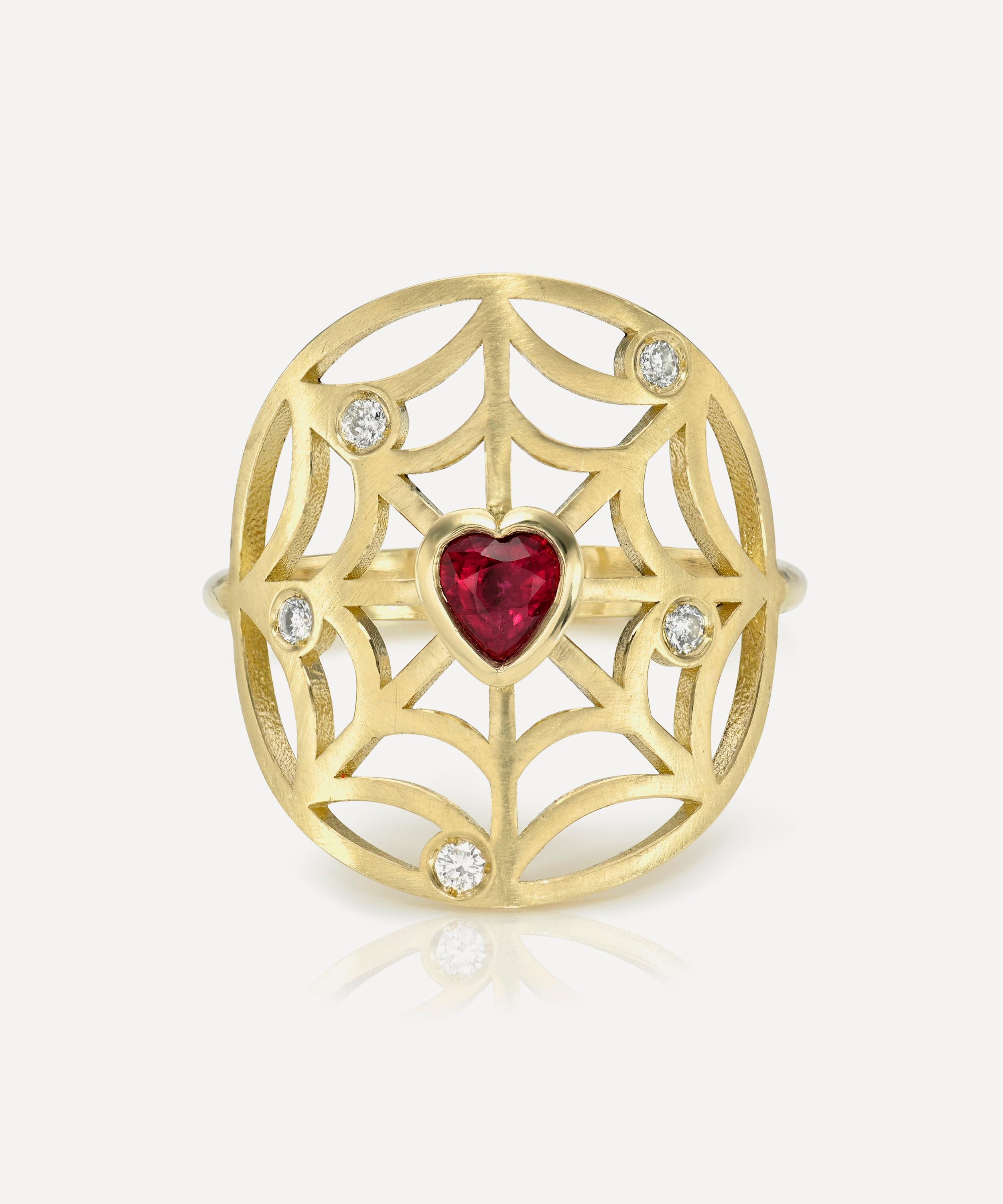 Rachel Quinn 14ct Gold Diamond And Ruby Web Of Love Ring