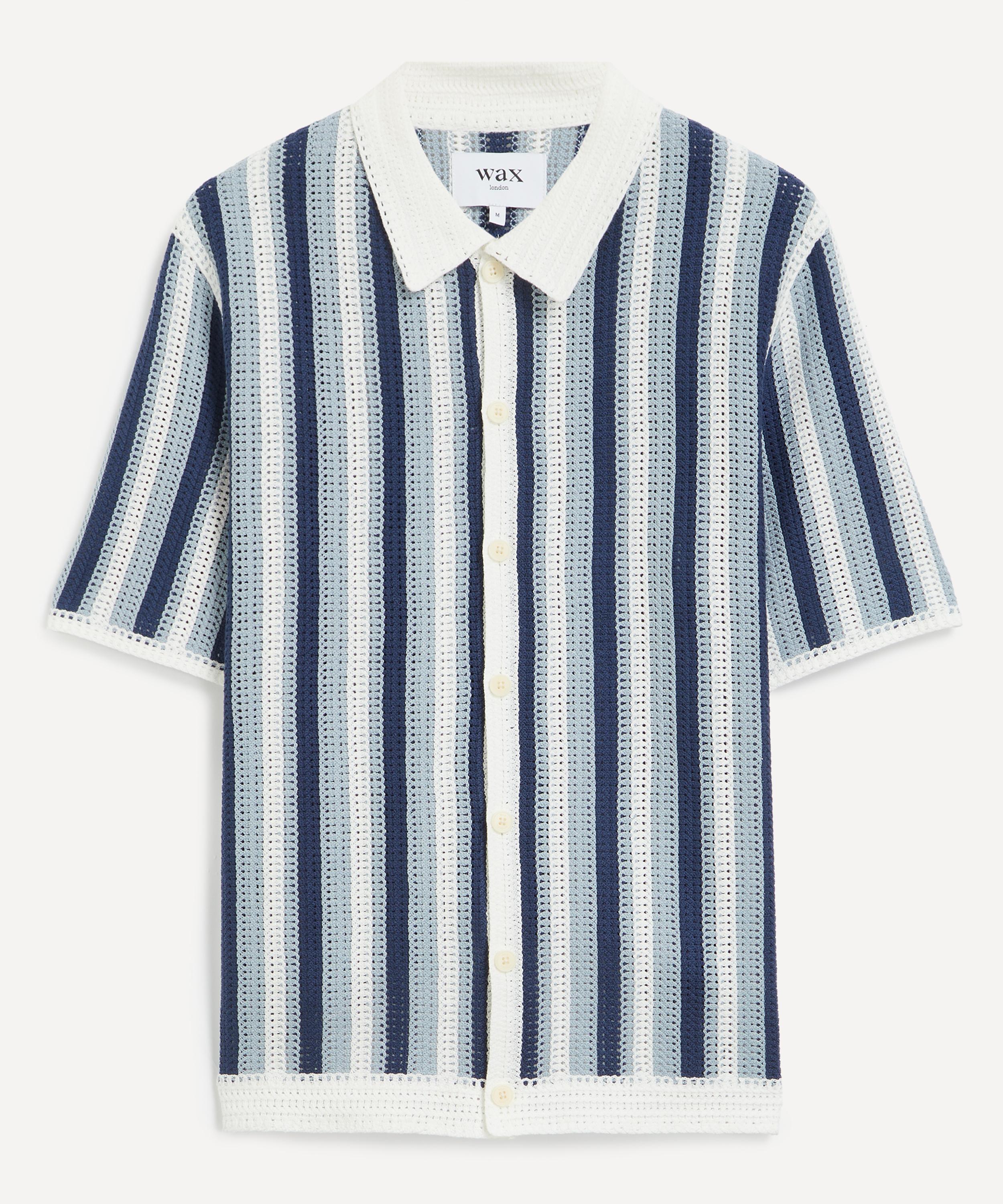 Wax London Porto Stripe Short Sleeve Cotton Blend Button-up Shirt In Blue