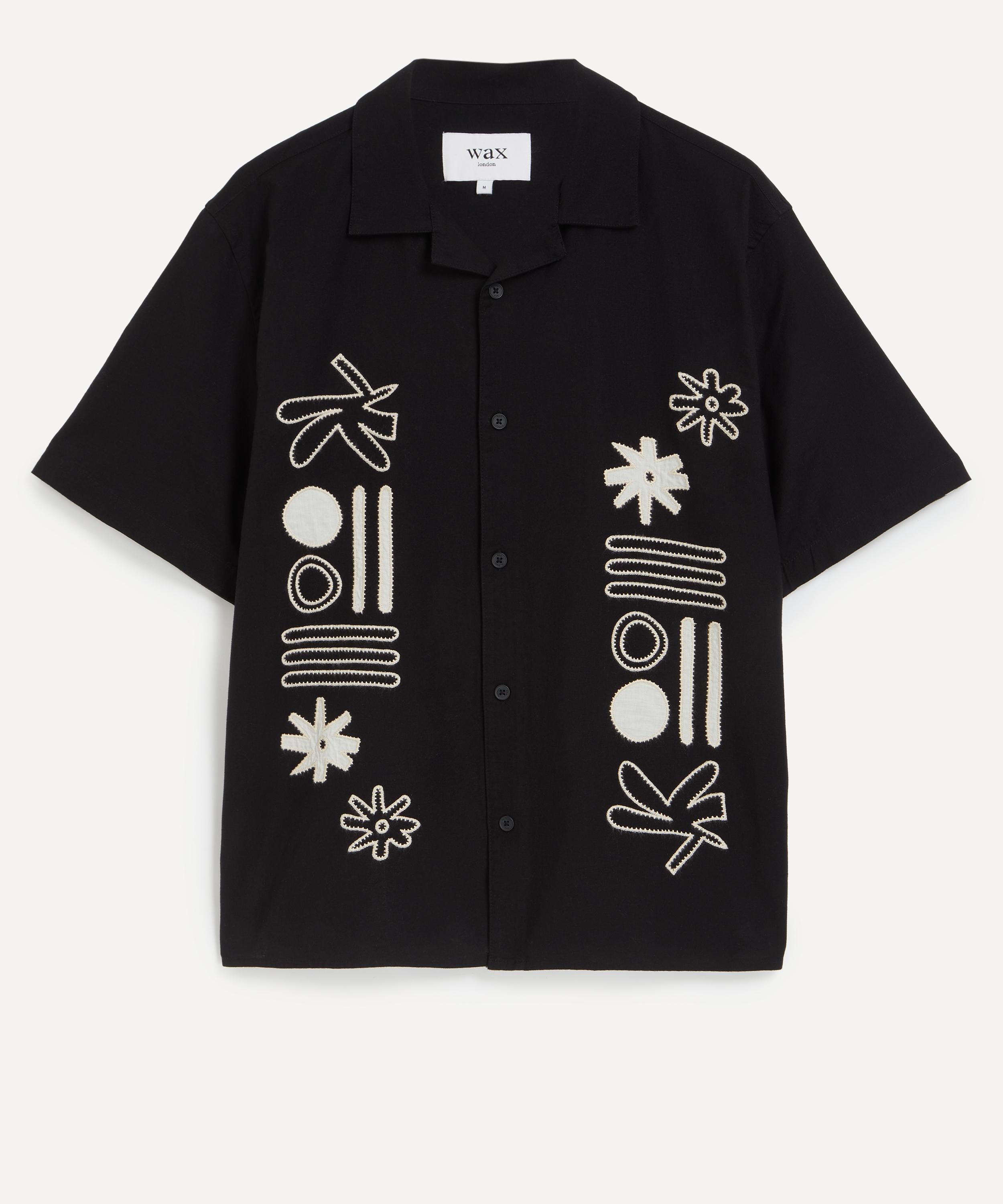 Wax London Mens Didcot Black And Ecru Abstract Applique Short-sleeve Shirt In Black