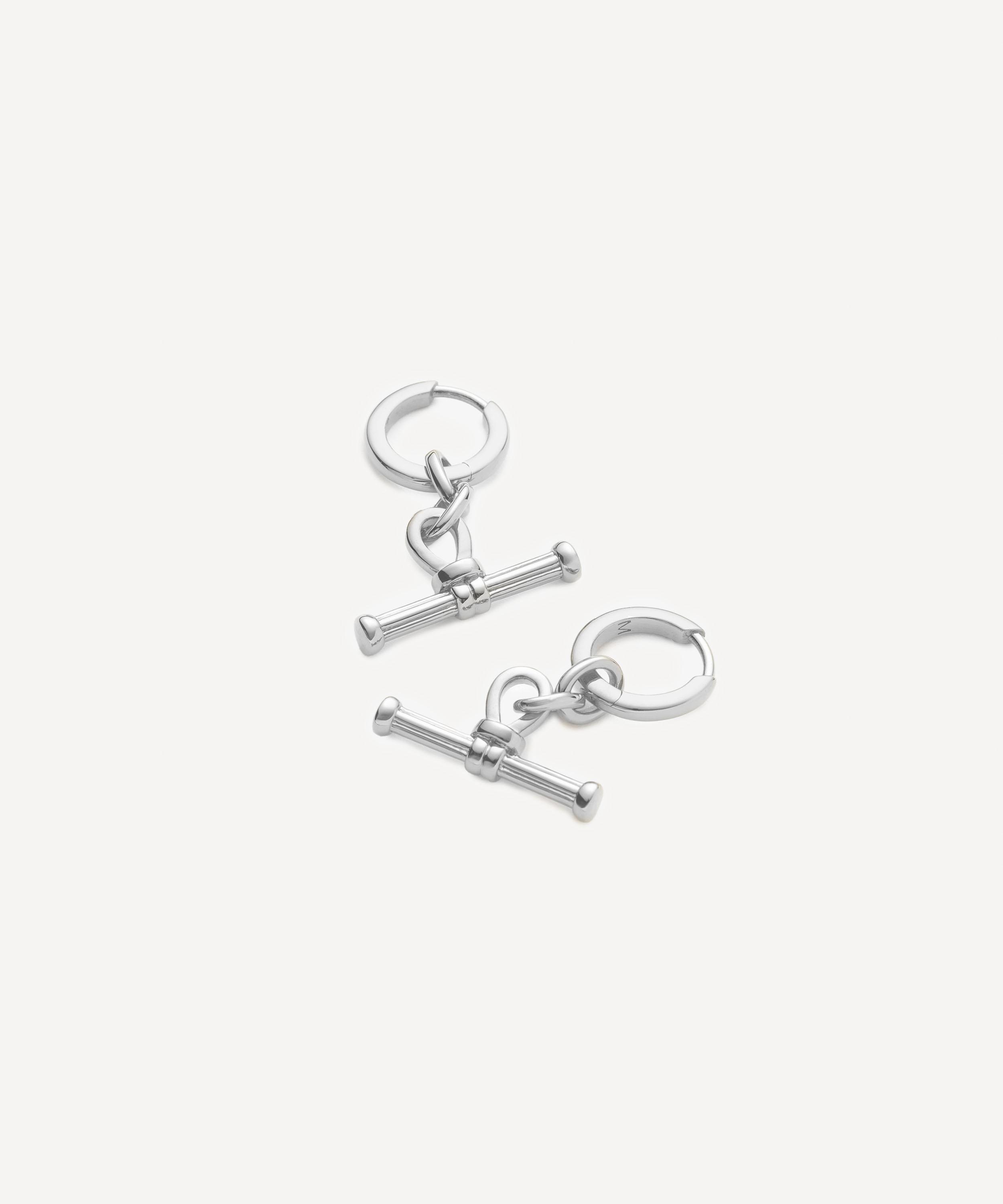 Missoma Rhodium-plated Ridge T-bar Drop Huggie Hoop Earrings