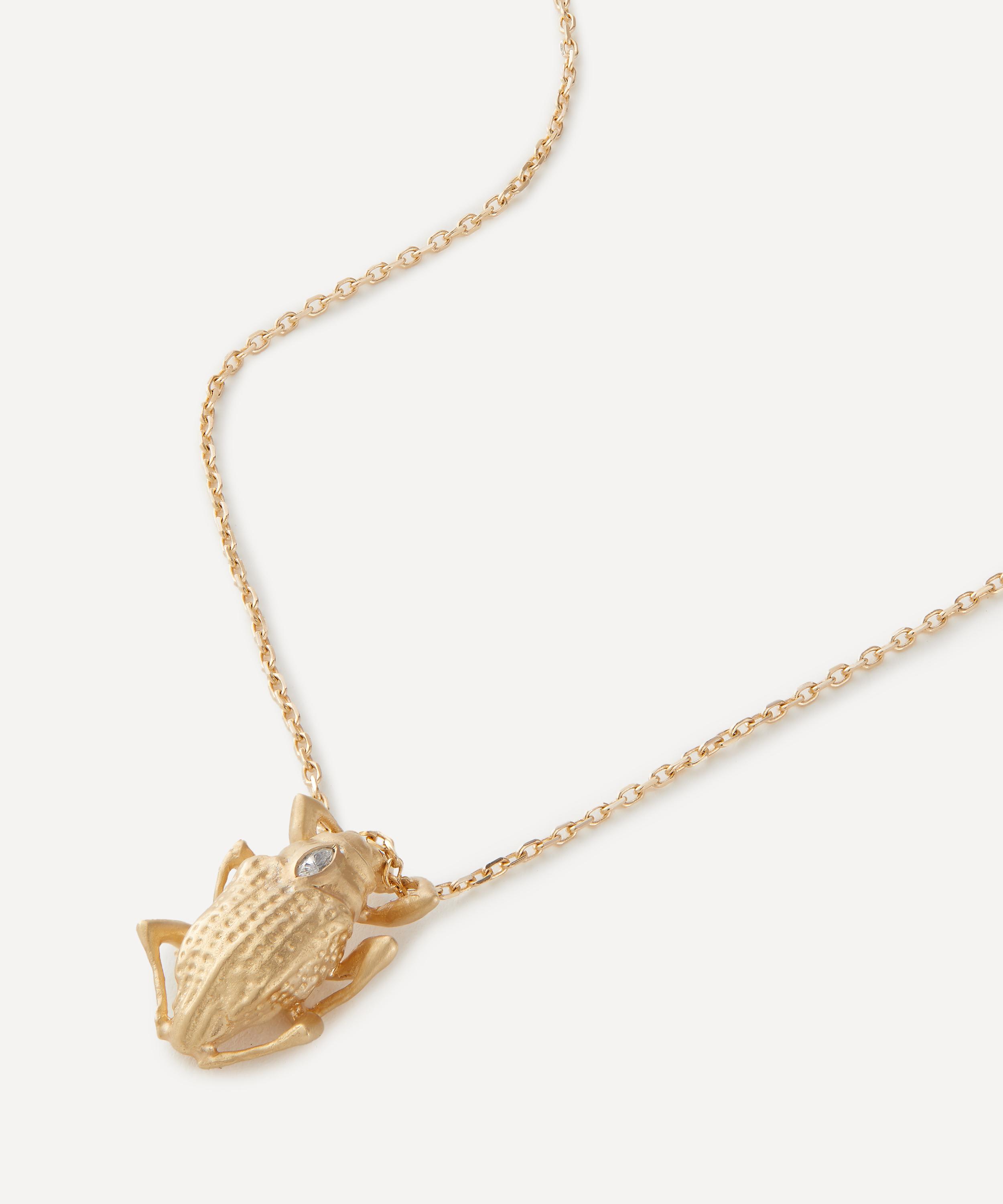 Celine Daoust 14ct Gold Small Scarab And Marquise Diamond Pendant Necklace