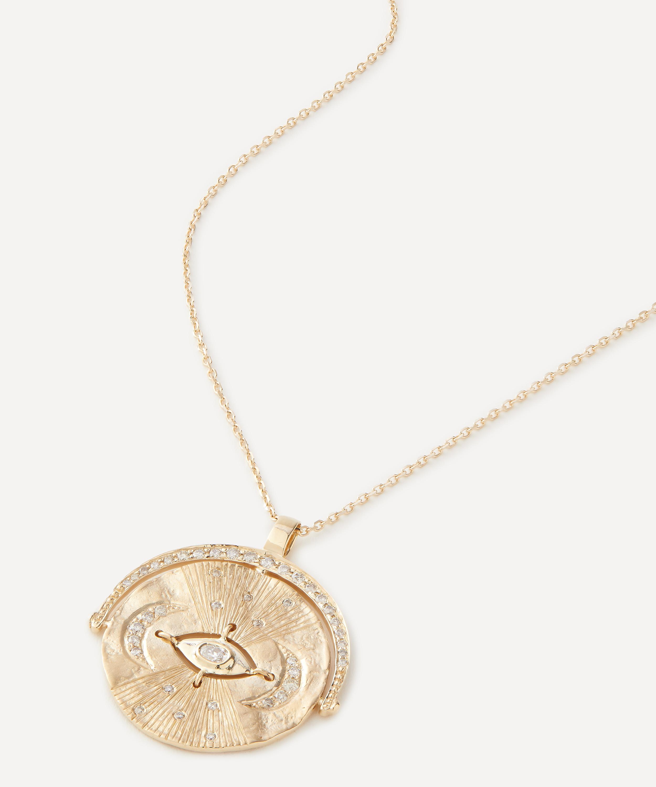 Celine Daoust 14ct Gold Medal Eye And Diamond Pendant Necklace