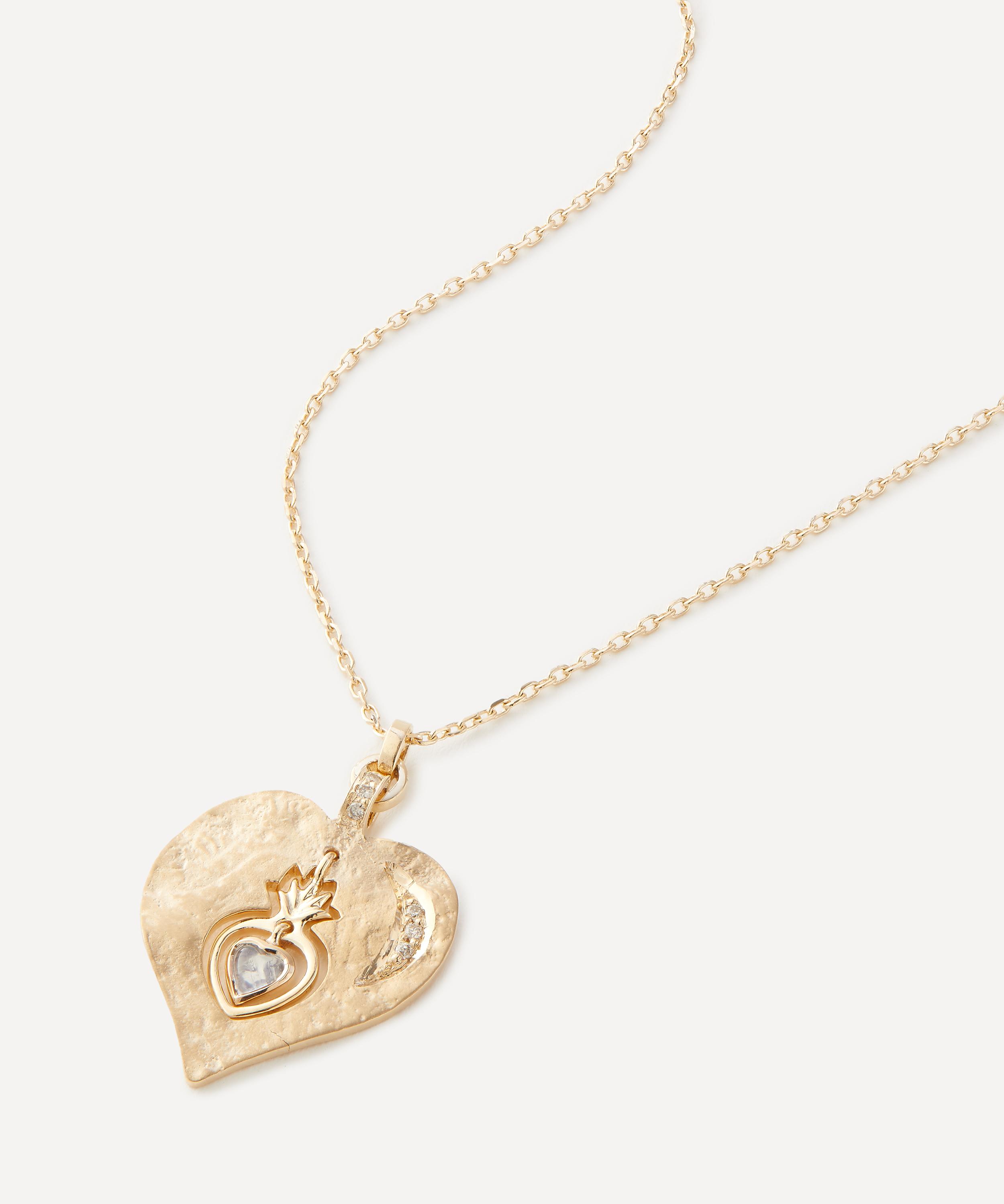 Celine Daoust 14ct Gold Twin Flame Dangling Heart Moonstone Pendant Necklace