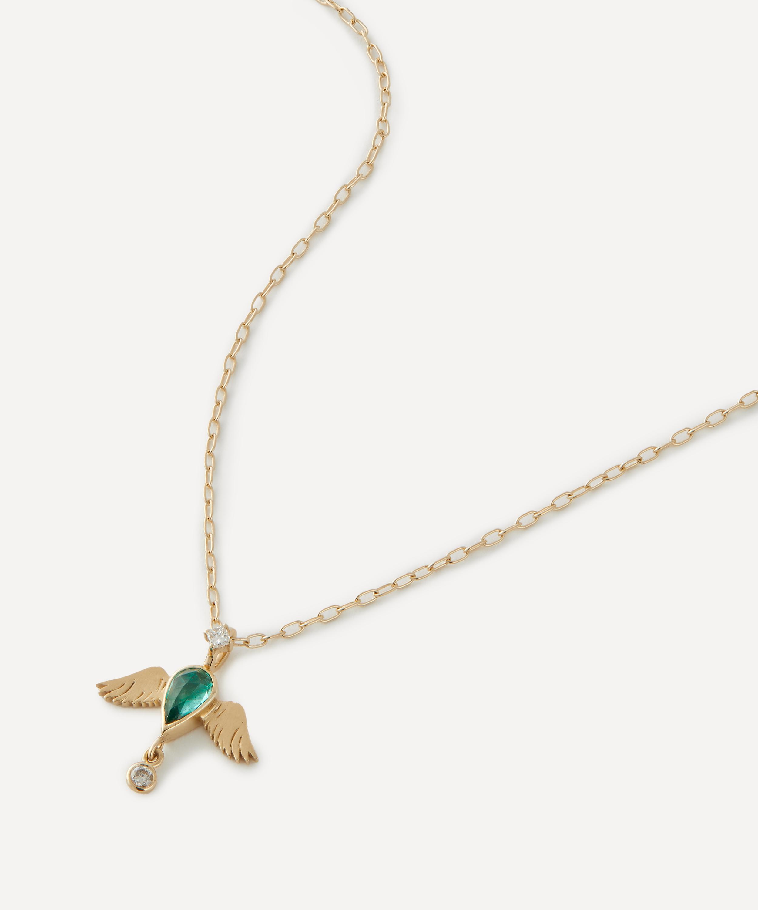Celine Daoust 14ct Gold Emerald Pear And Diamond Angel Pendant Necklace