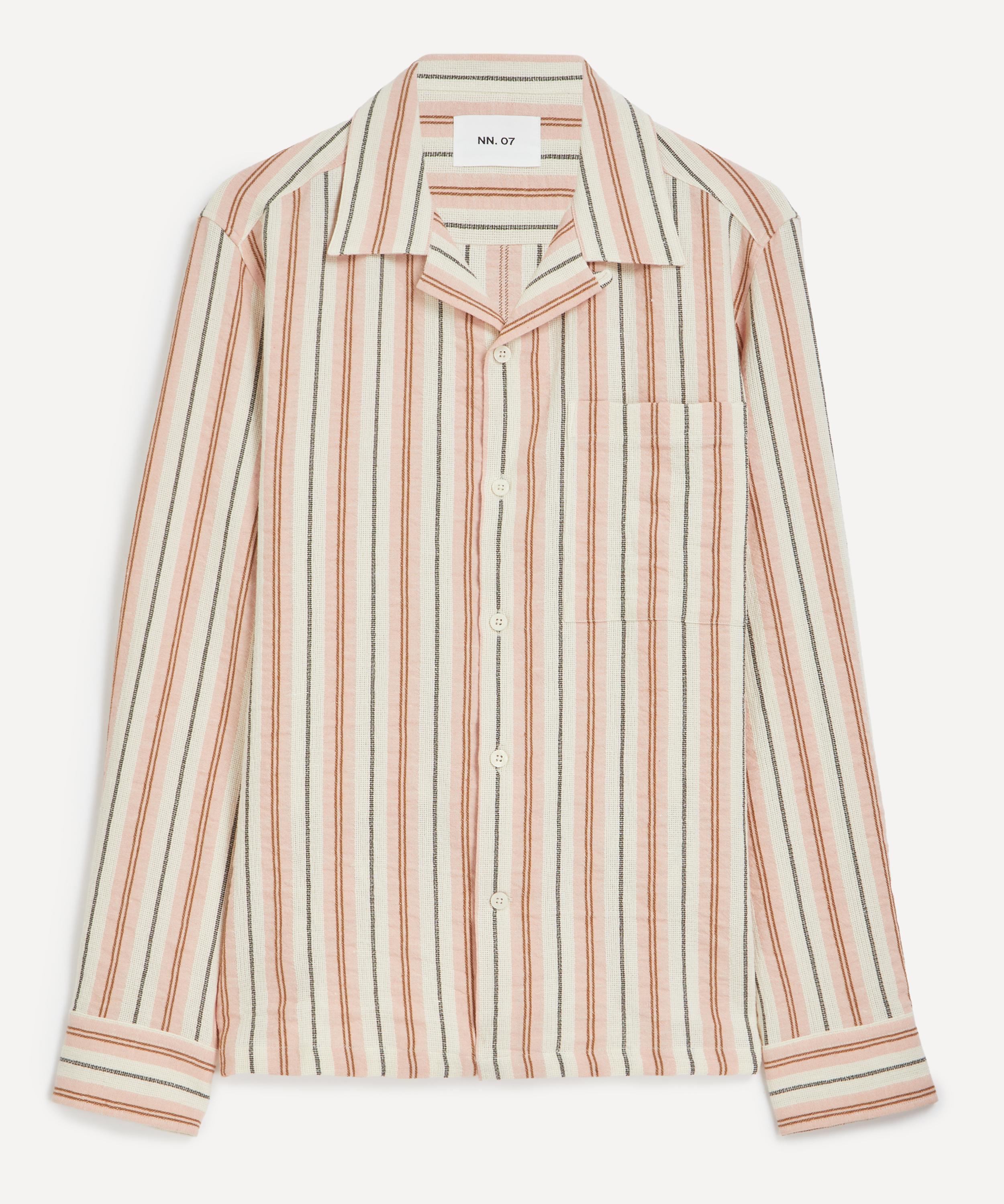 Nn07 Mens Julio Striped Linen-blend Shirt In Neutral