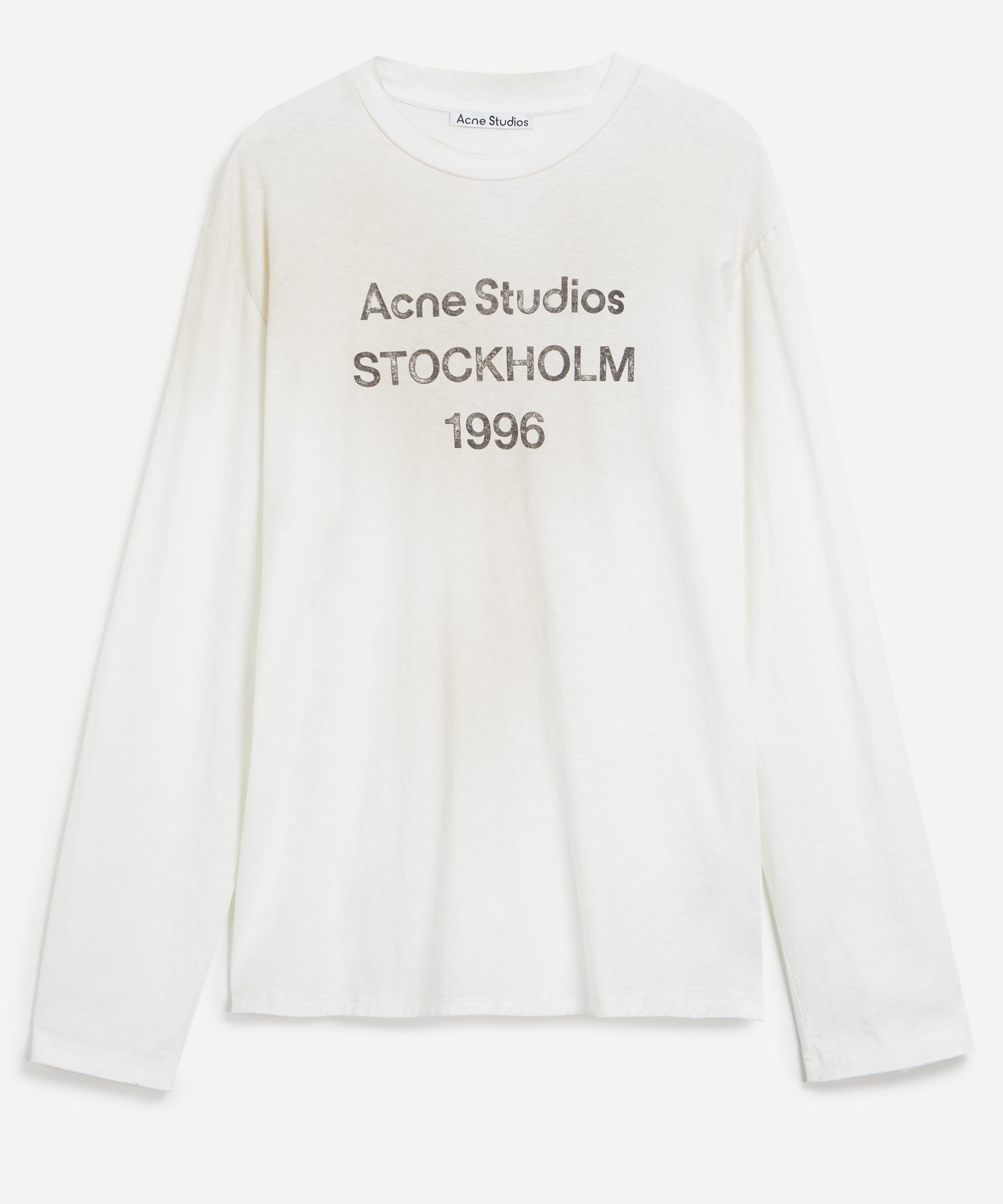 Acne Studios Mens Distressed Long-sleeve Logo T-shirt In Neutral