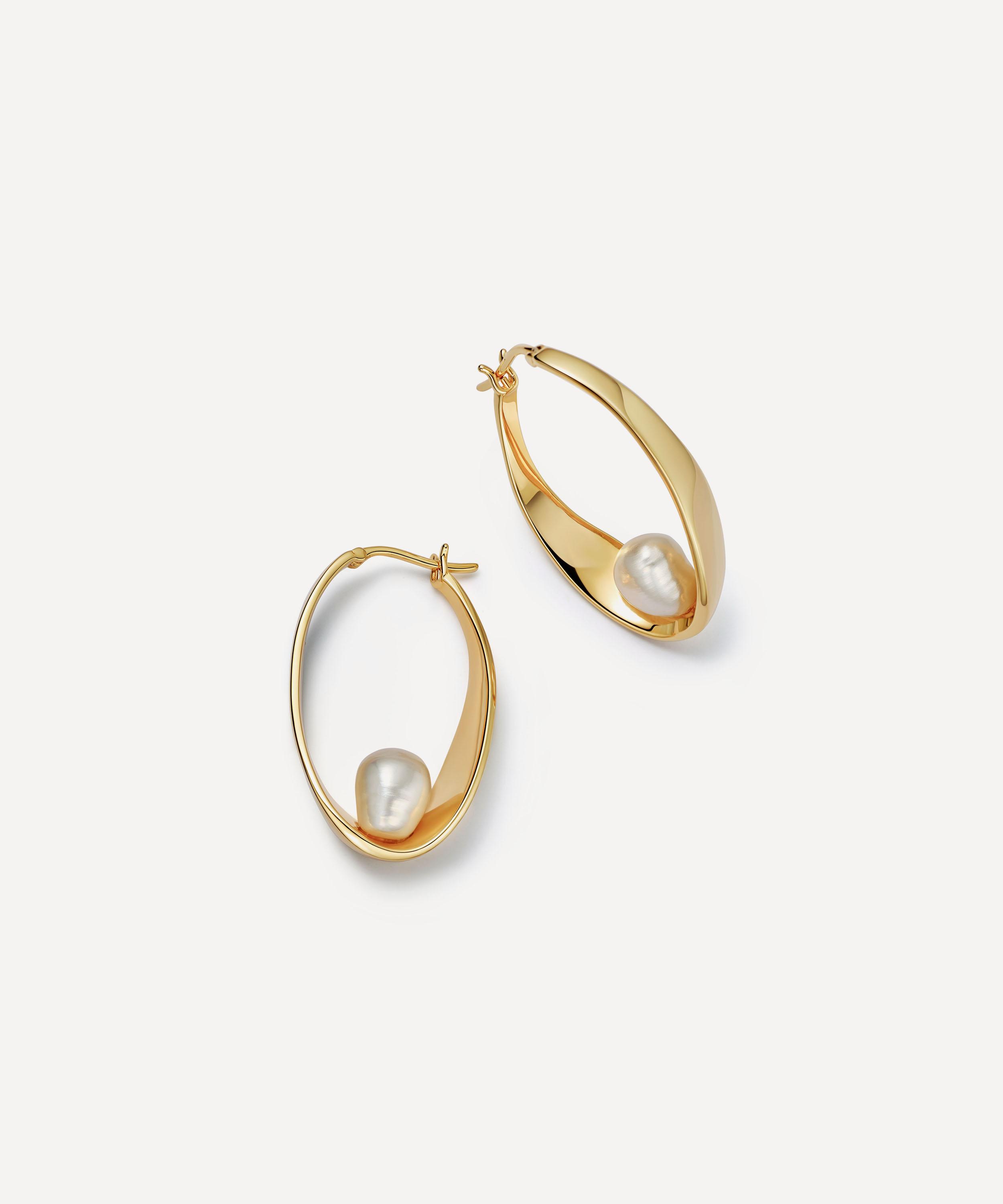 ASTLEY CLARKE ASTLEY CLARKE 18CT GOLD-PLATED VERMEIL SILVER FLOE PEARL HOOP EARRINGS