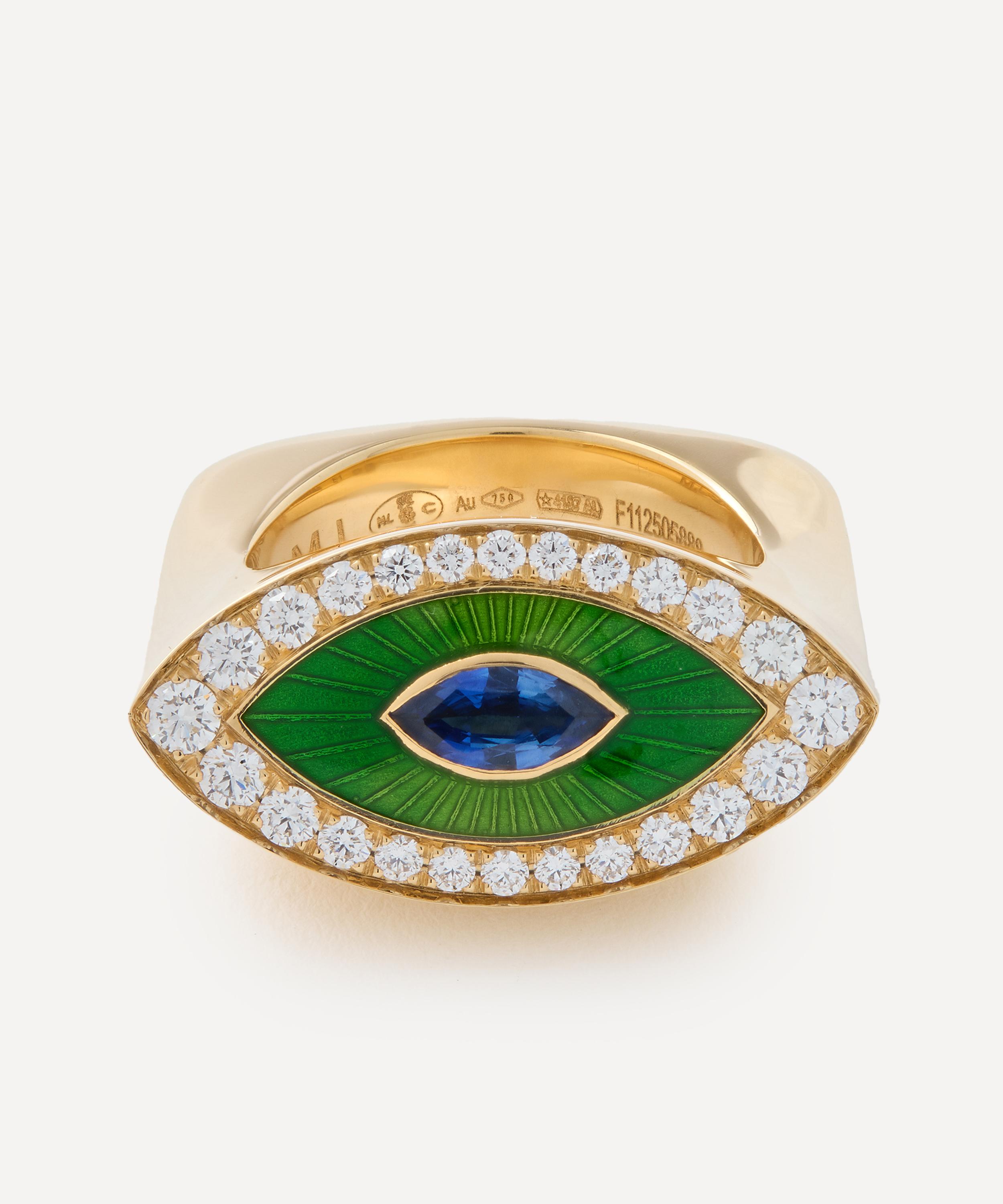 Marie Lichtenberg 18ct Gold Evil Eye Green Metric Diamond Ring