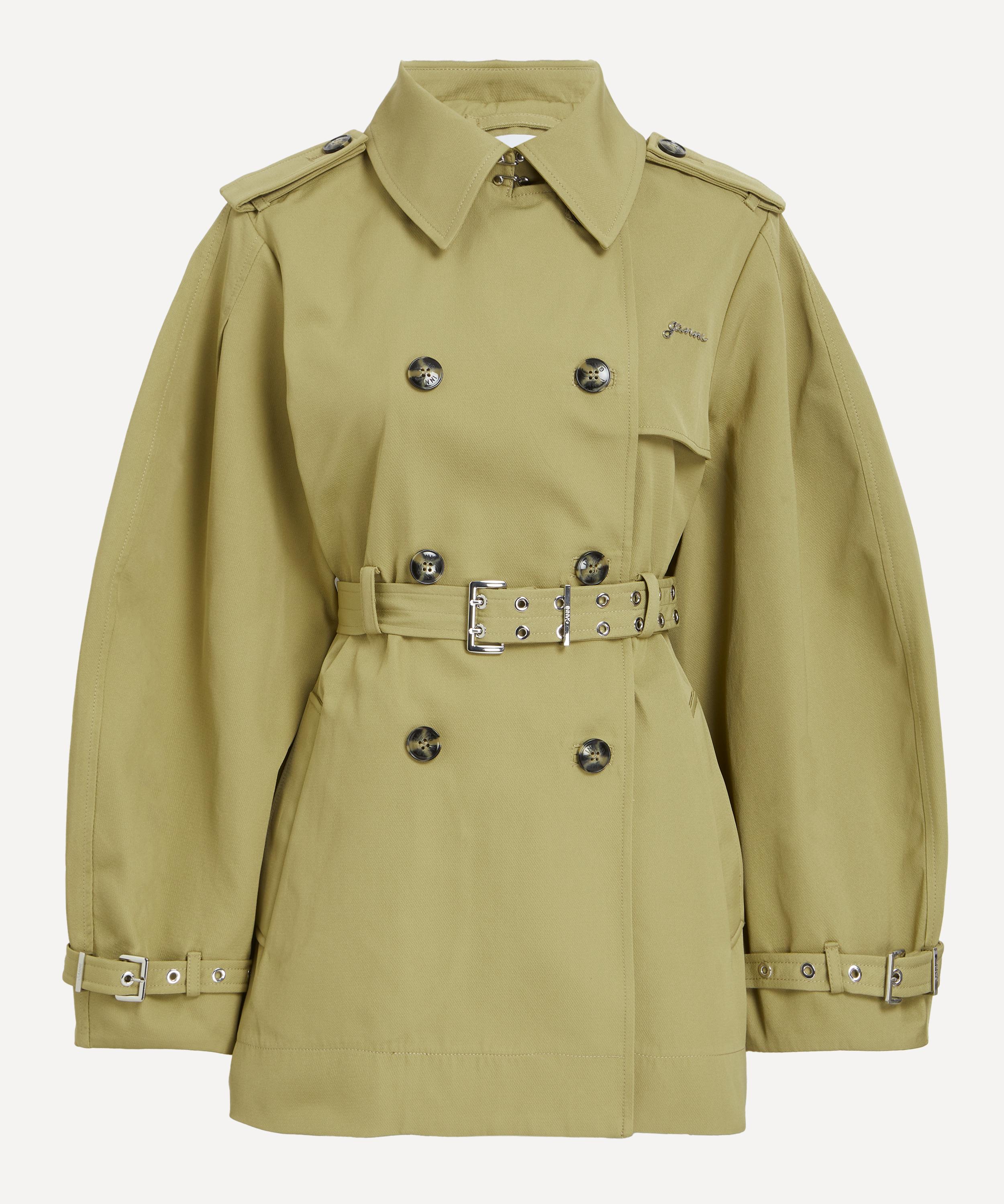 Ganni Double-breasted Belted Short Trench Coat