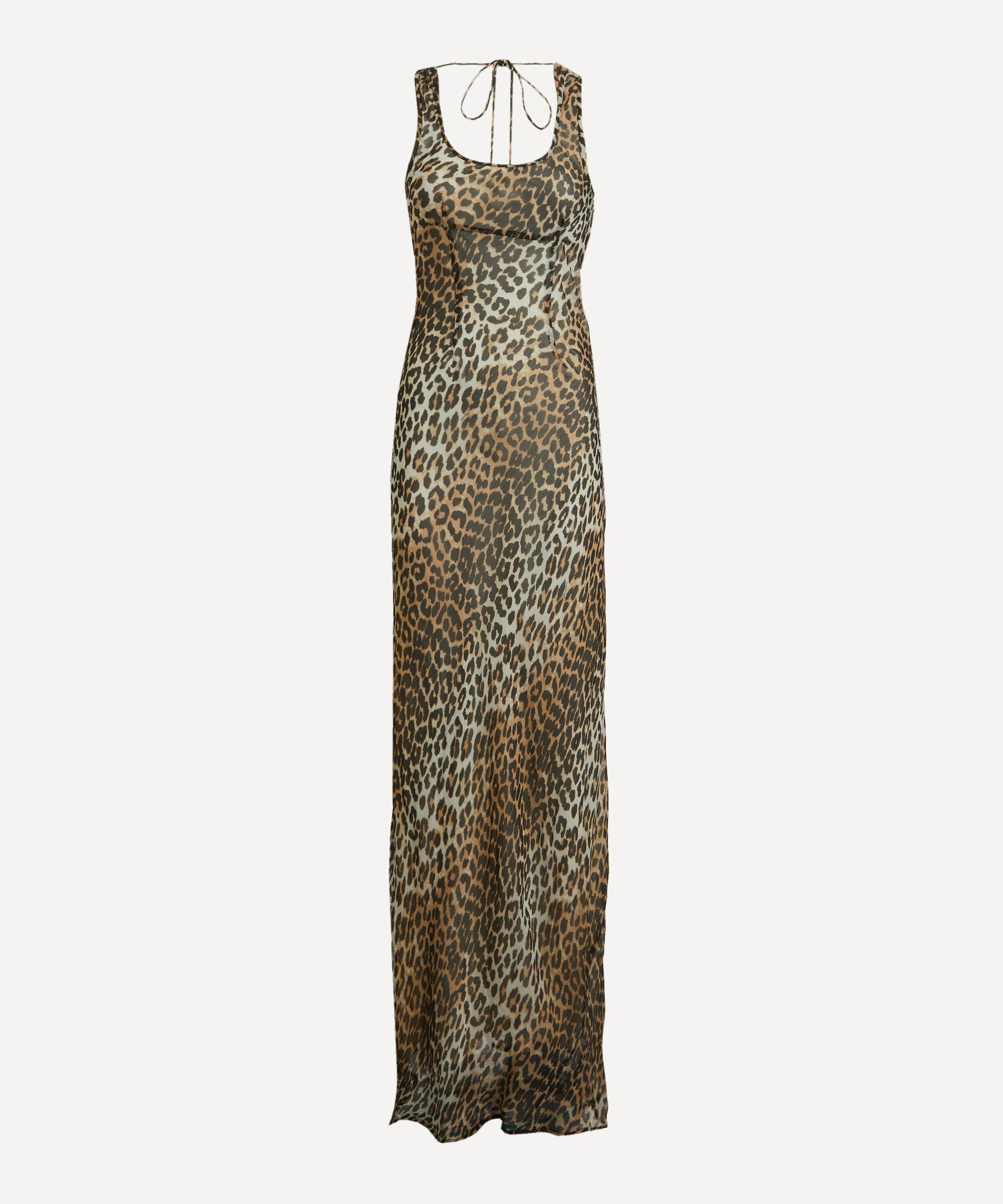 Ganni Animal Print Scoop Neckline Floor-length Dress In Animal Print