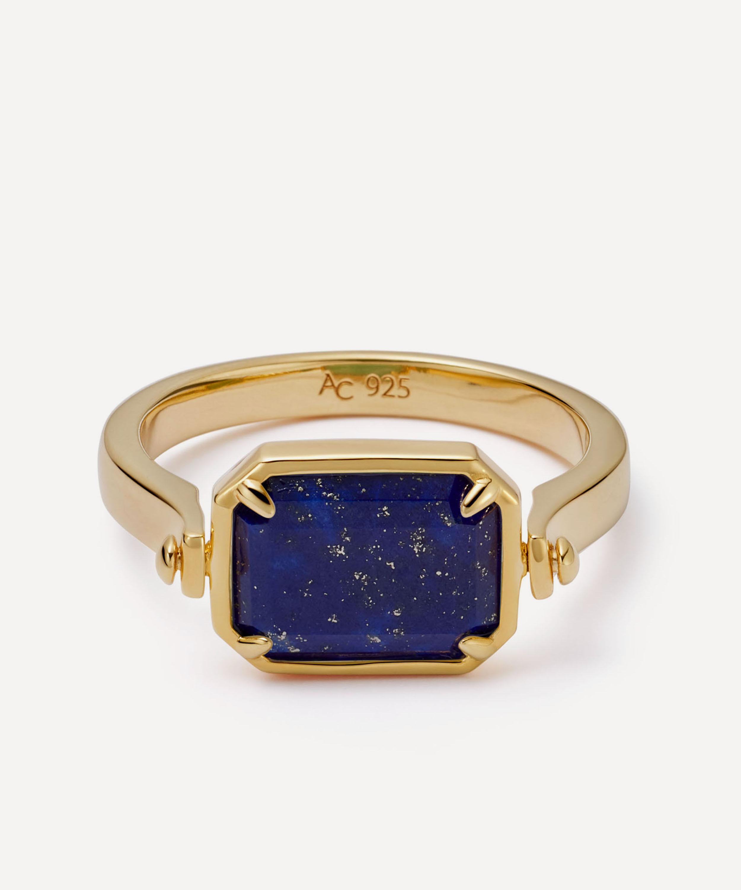 Astley Clarke Gold Deco Lapis And Malachite Spinner Ring