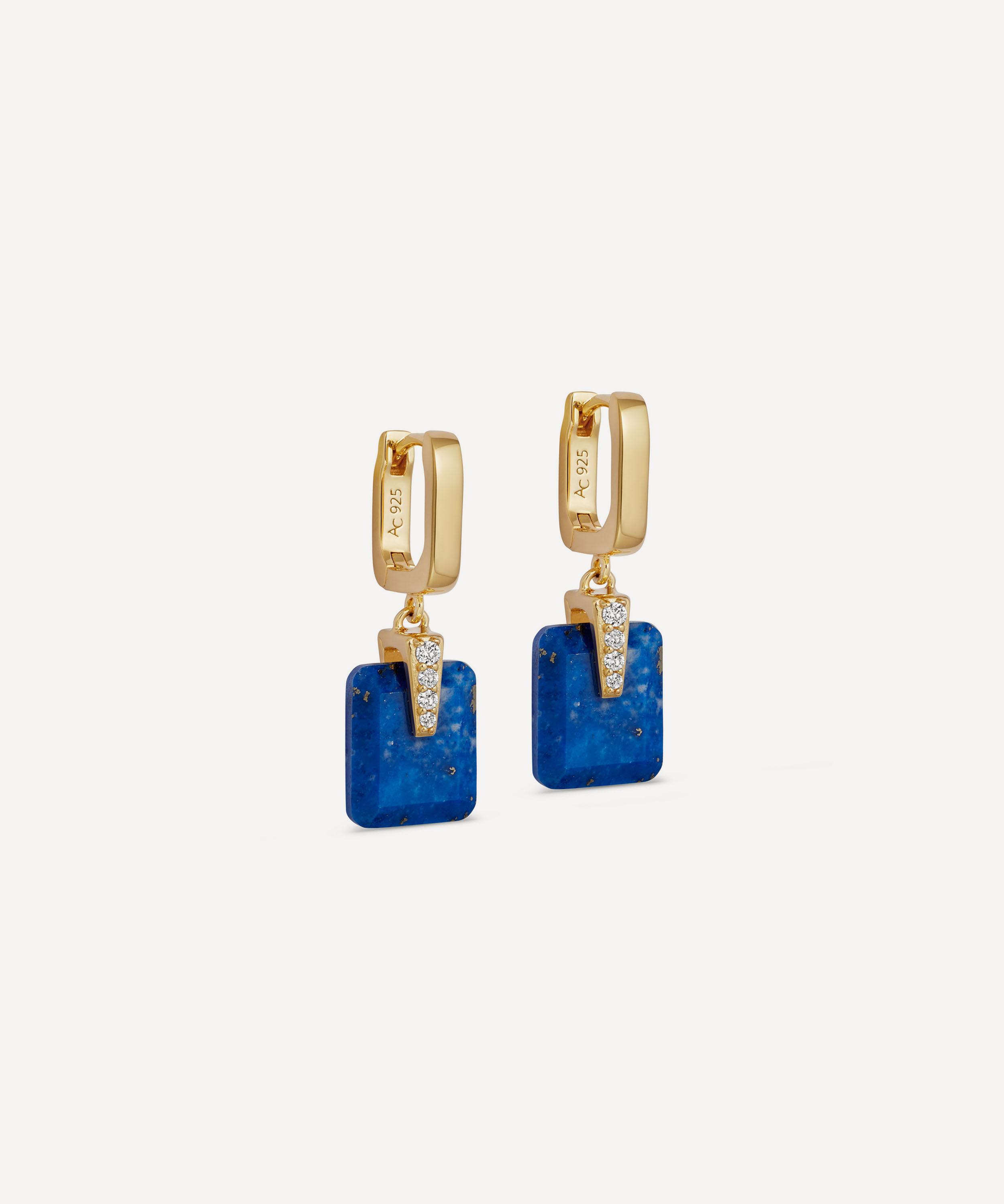 Astley Clarke Gold Deco Lapis Huggie Drop Earrings