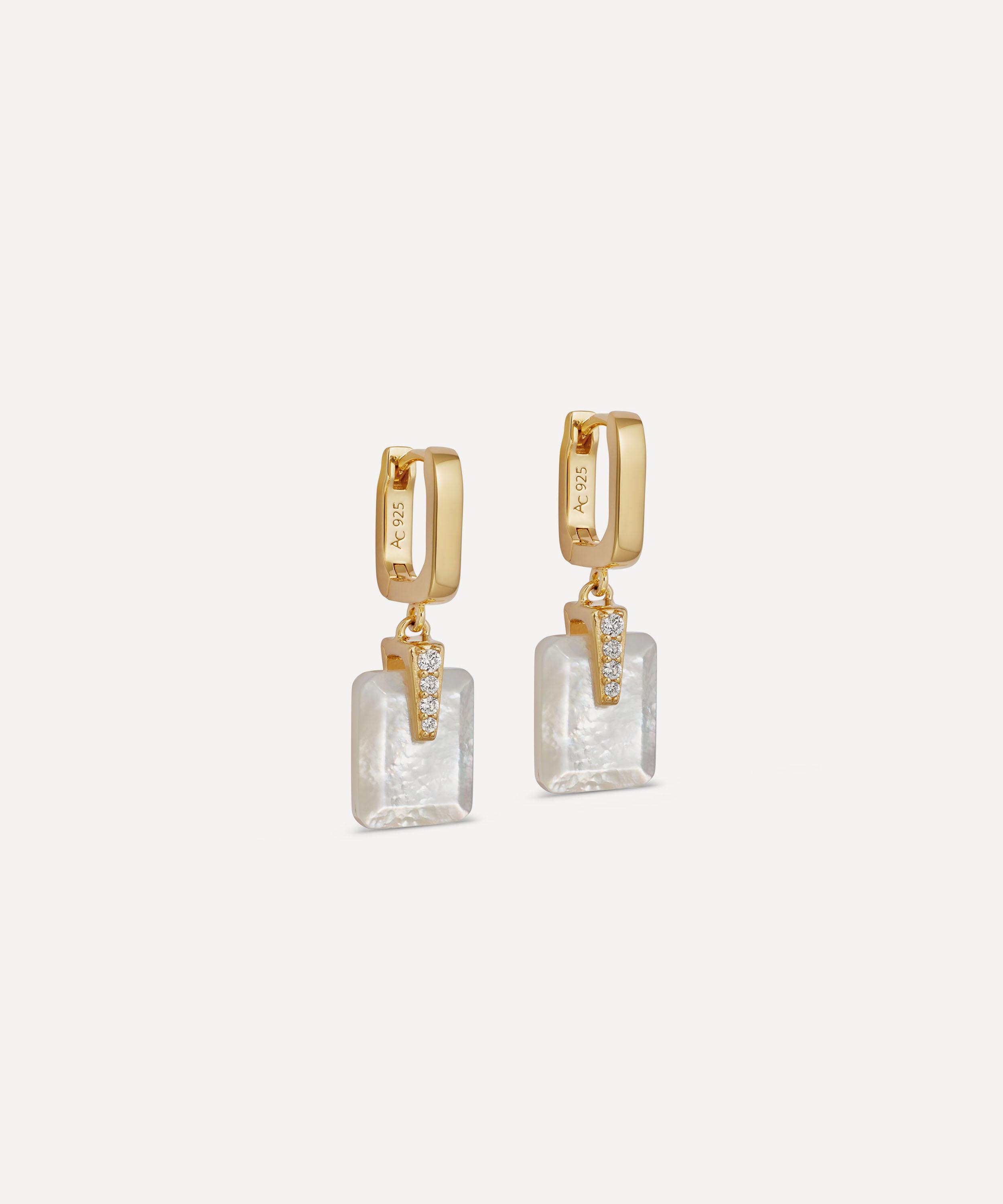Astley Clarke Gold Deco Mother Of Pearl Huggie Drop Earrings