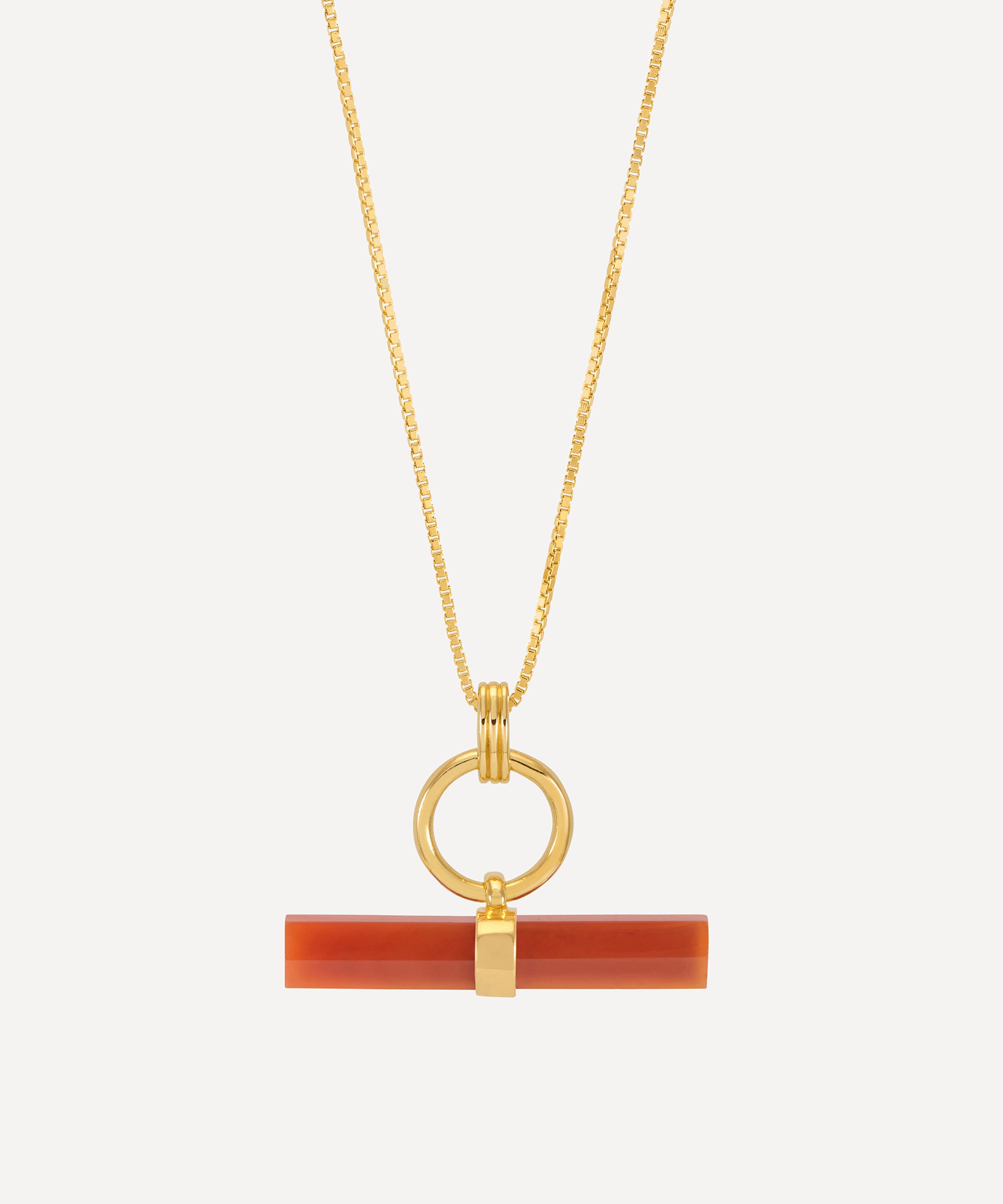 Rachel Jackson 18ct Gold-plated Vitality Carnelian T-bar Pendant Necklace In Gold
