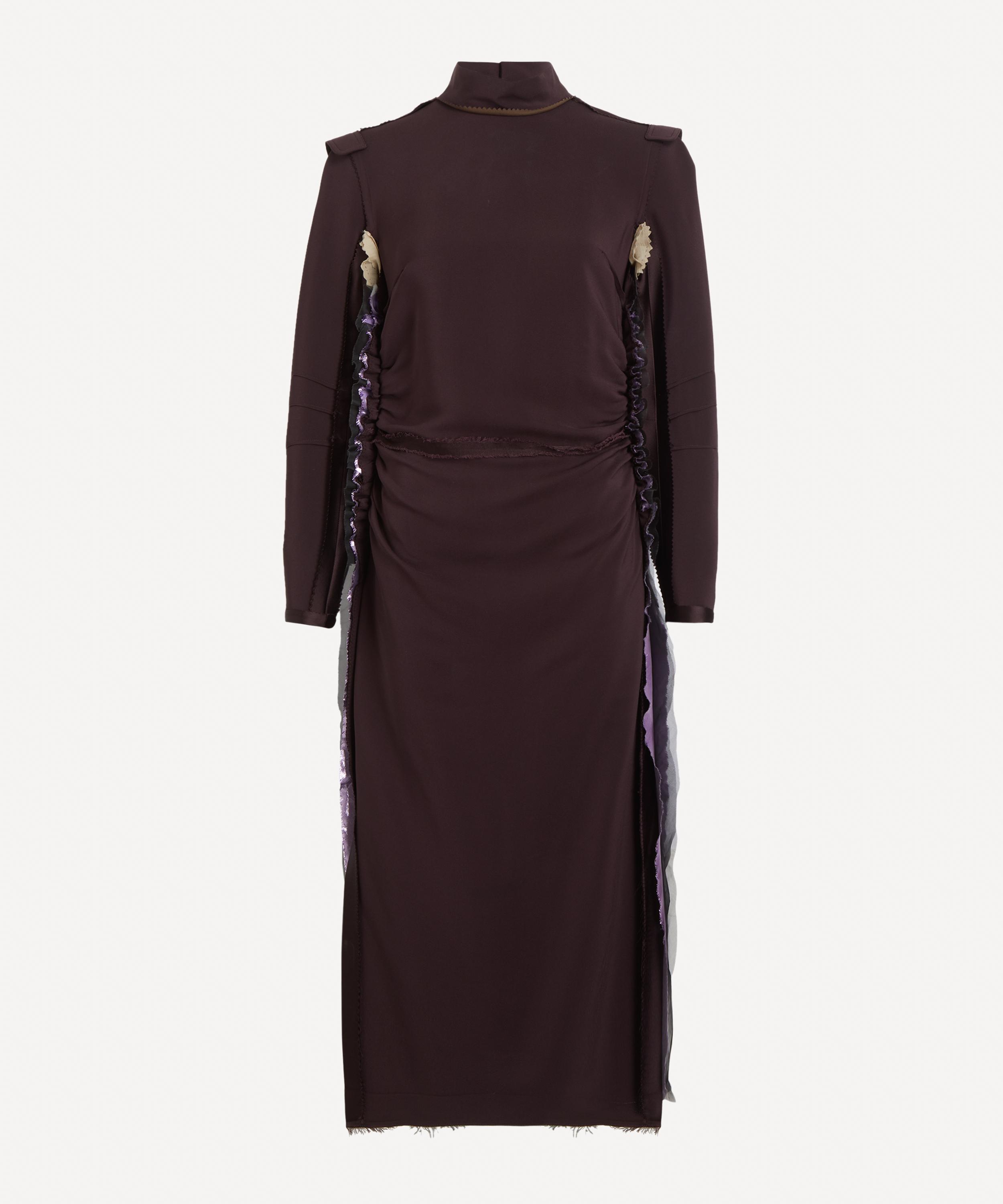 Maison Margiela High Neck Layered Midi Dress With Long Sleeves In Brown