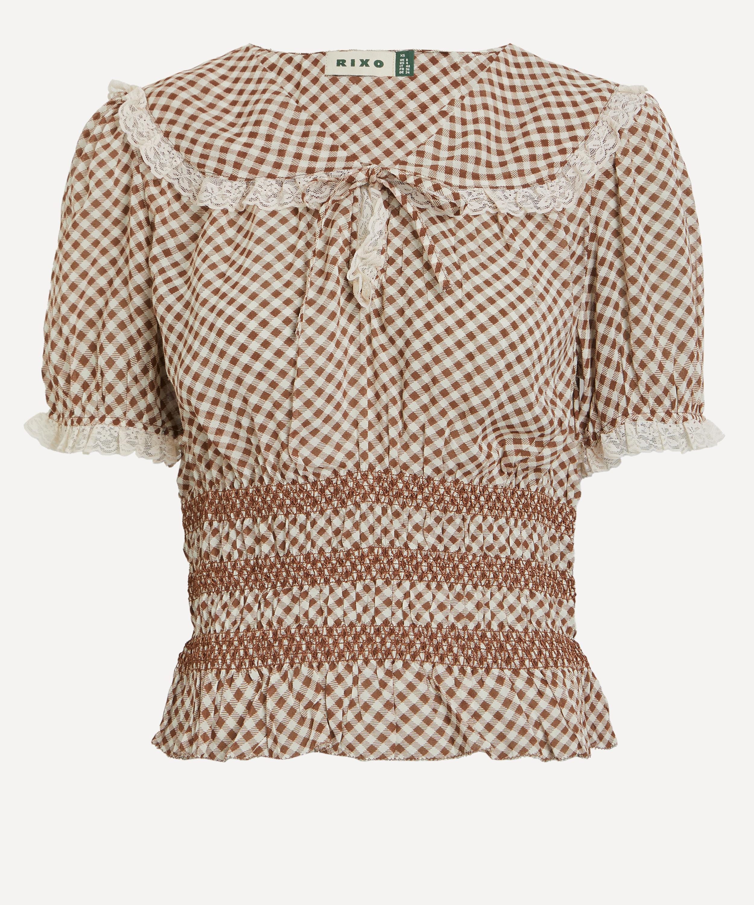 RIXO Britt French Check Brown Top