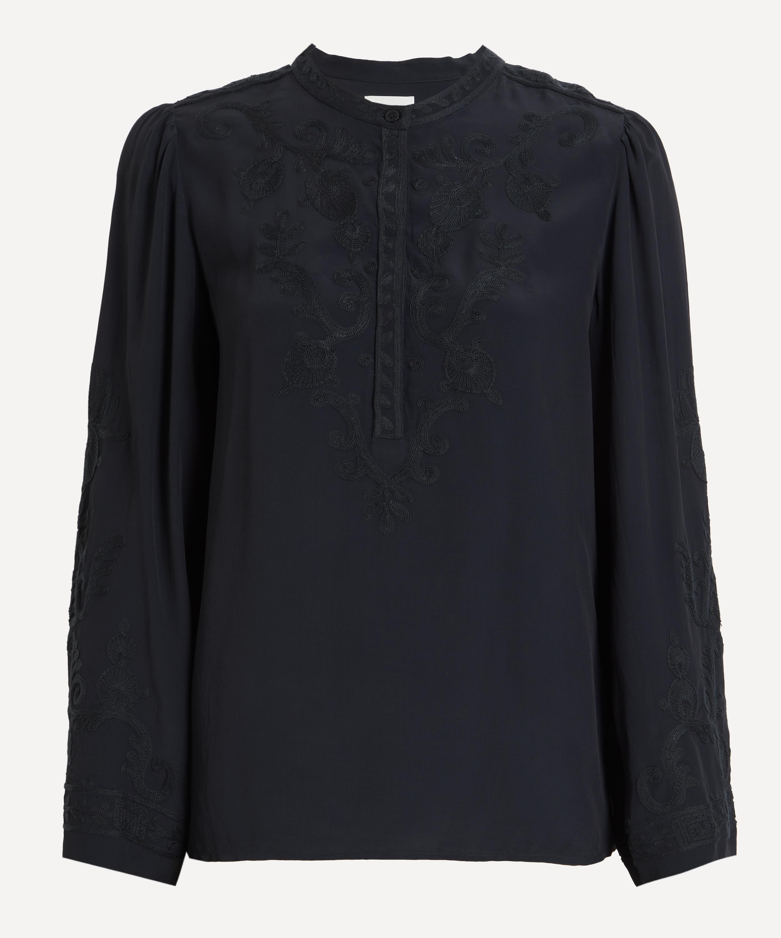 Isabel Marant Women's Falonne Embroidered Crepe Blouse In Black