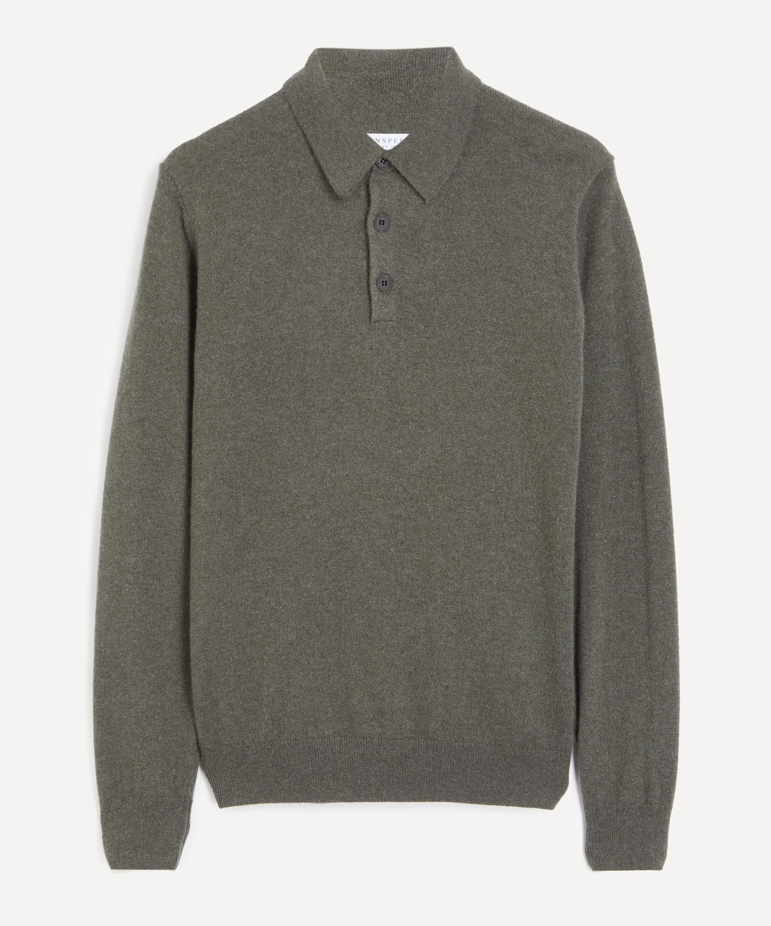 Sunspel Mens Cashmere Polo Shirt In Gray