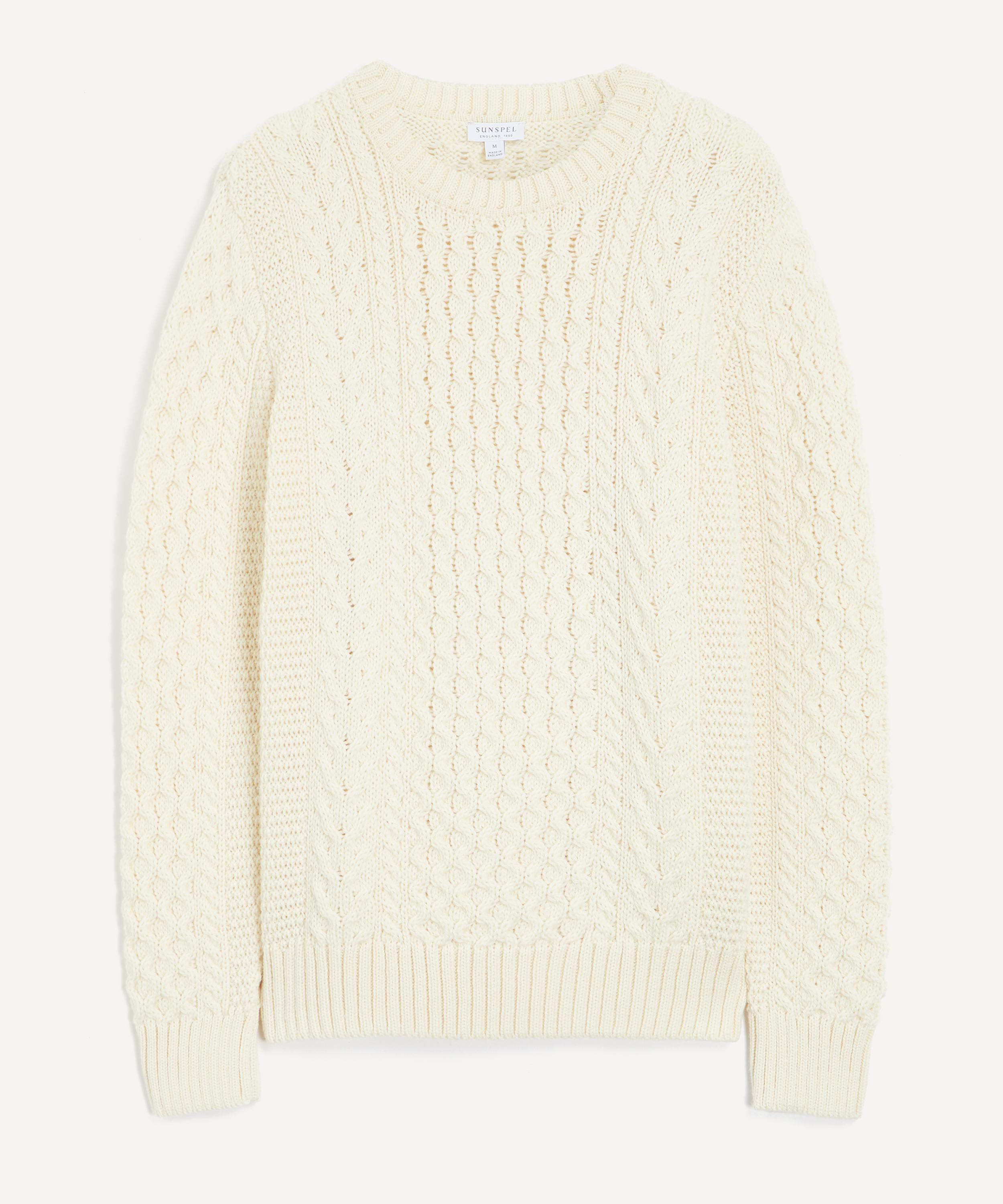 Sunspel Mens Cable Knit Jumper In Neutral