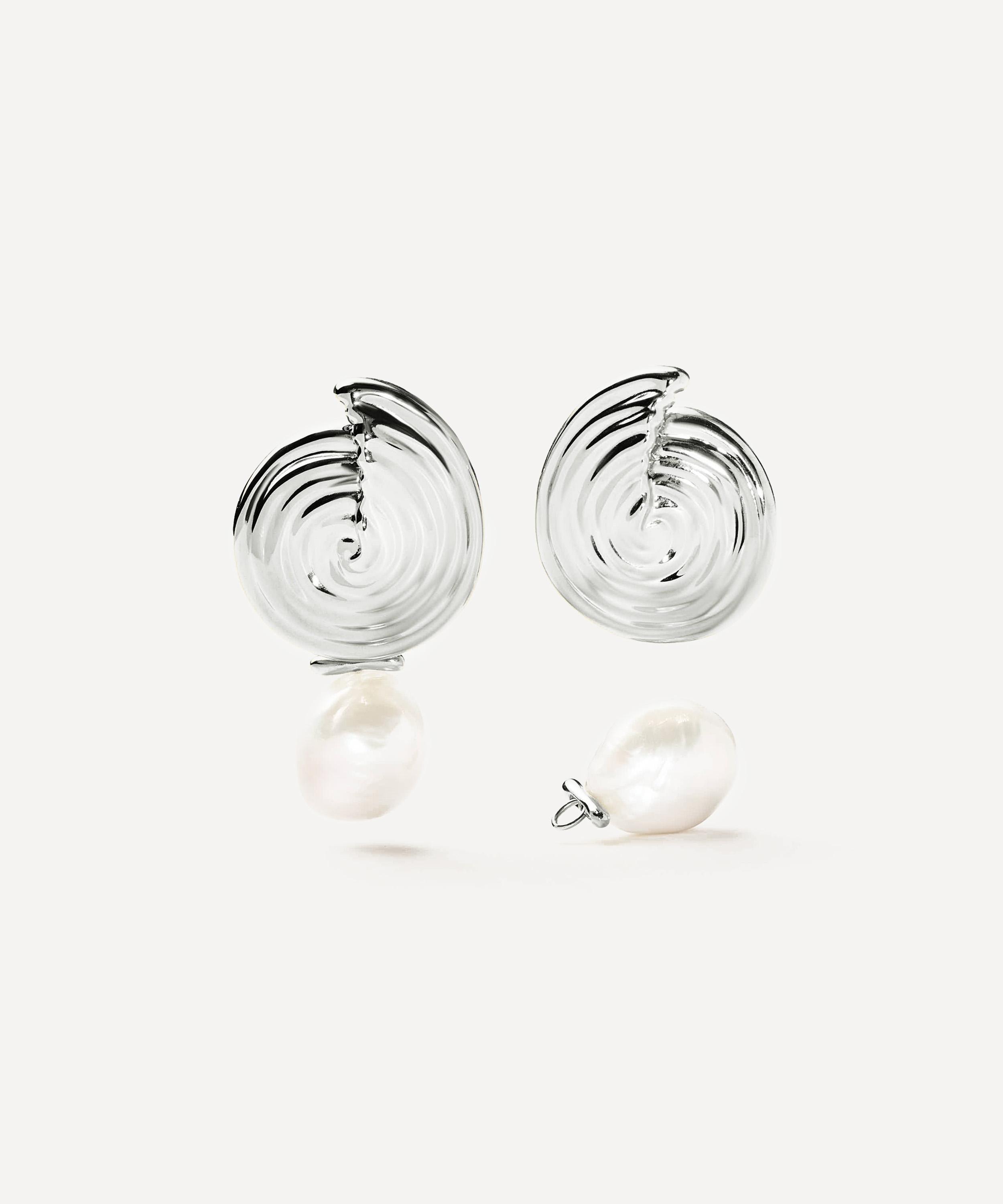 Missoma Rhodium-plated Spiral Interchangeable Pearl Drop Earrings