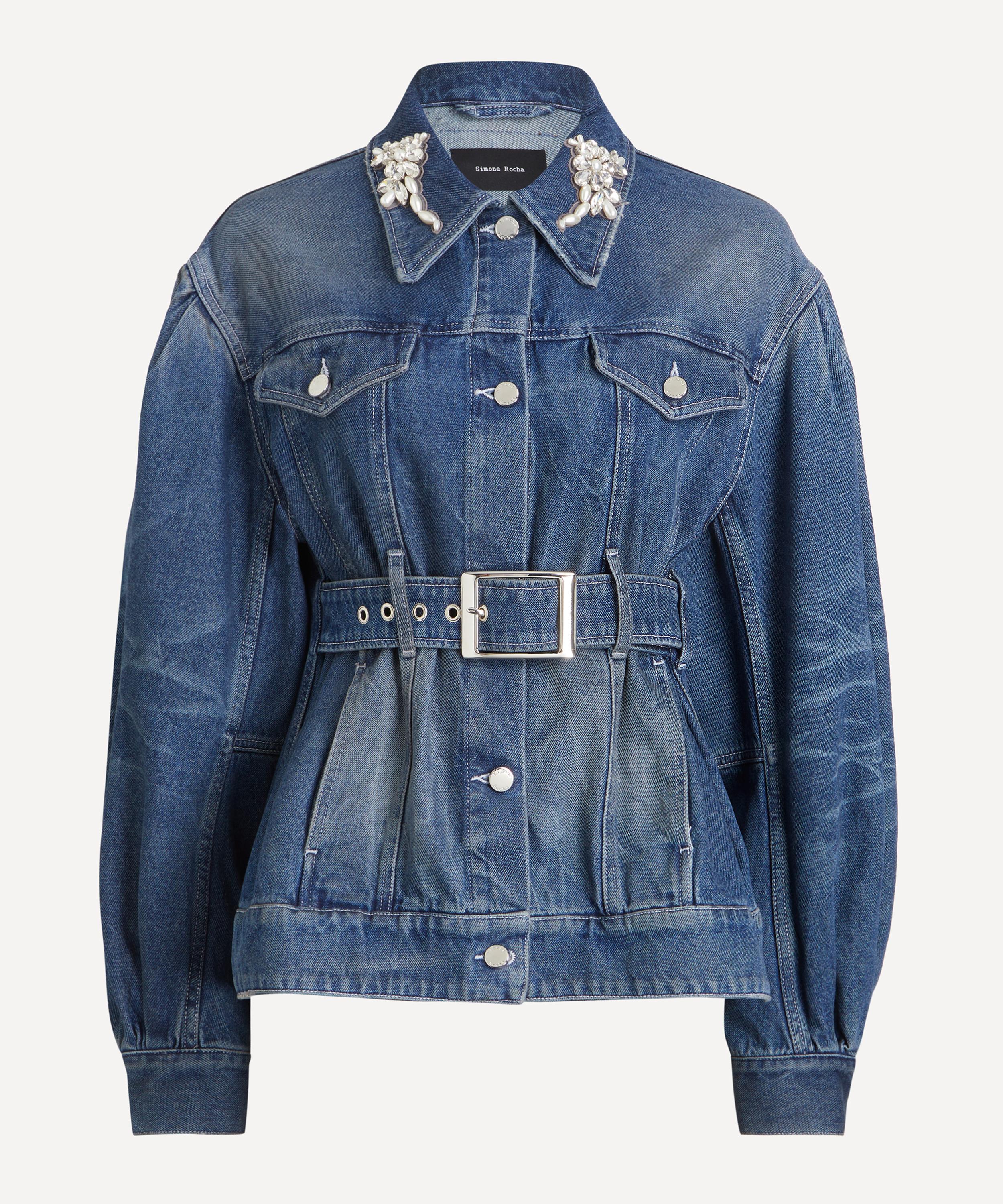 Simone Rocha Embellished Sculpted Denim Jacket In Blue