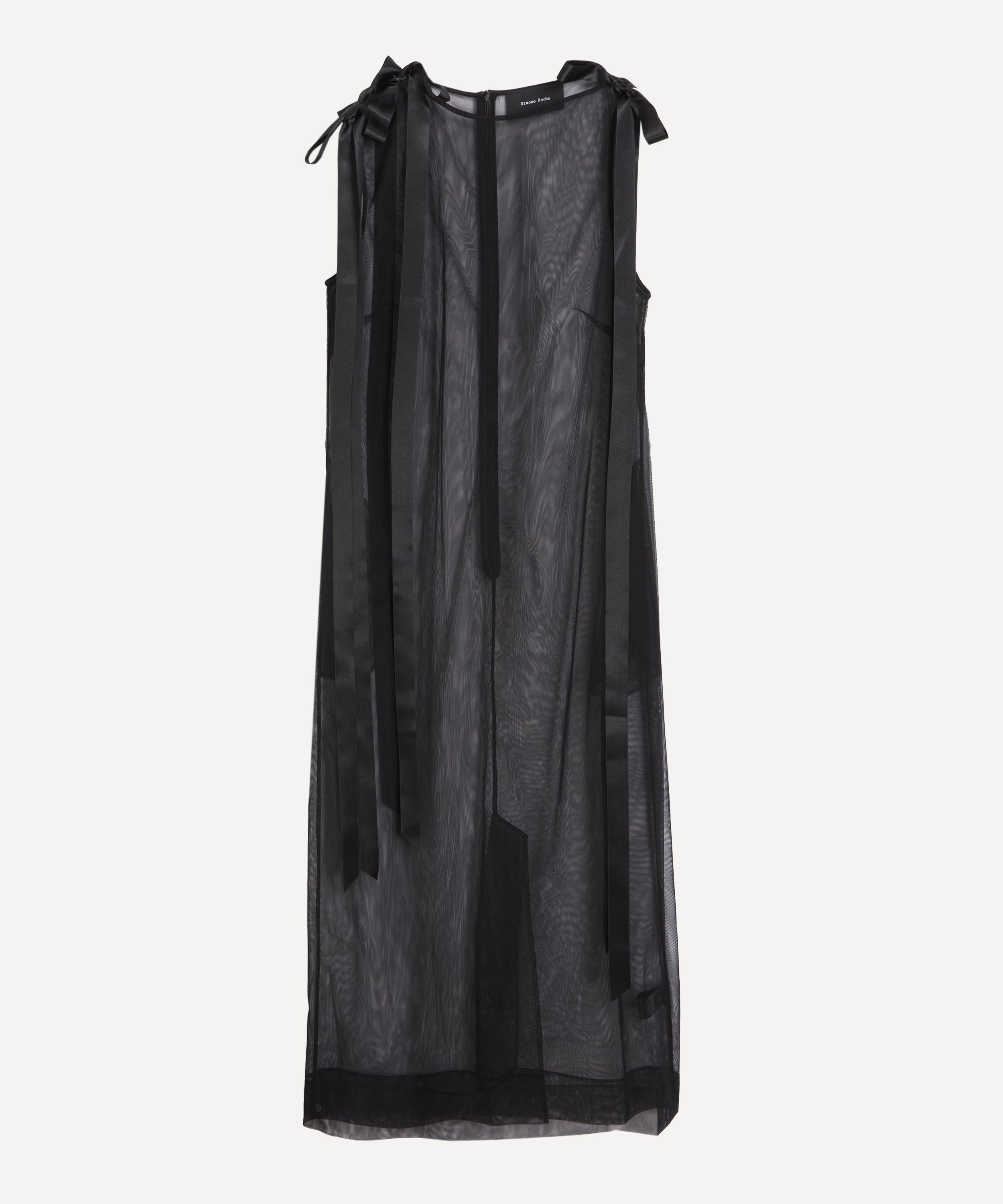Simone Rocha Bow Detail Sheer Tulle Midi Dress In Black