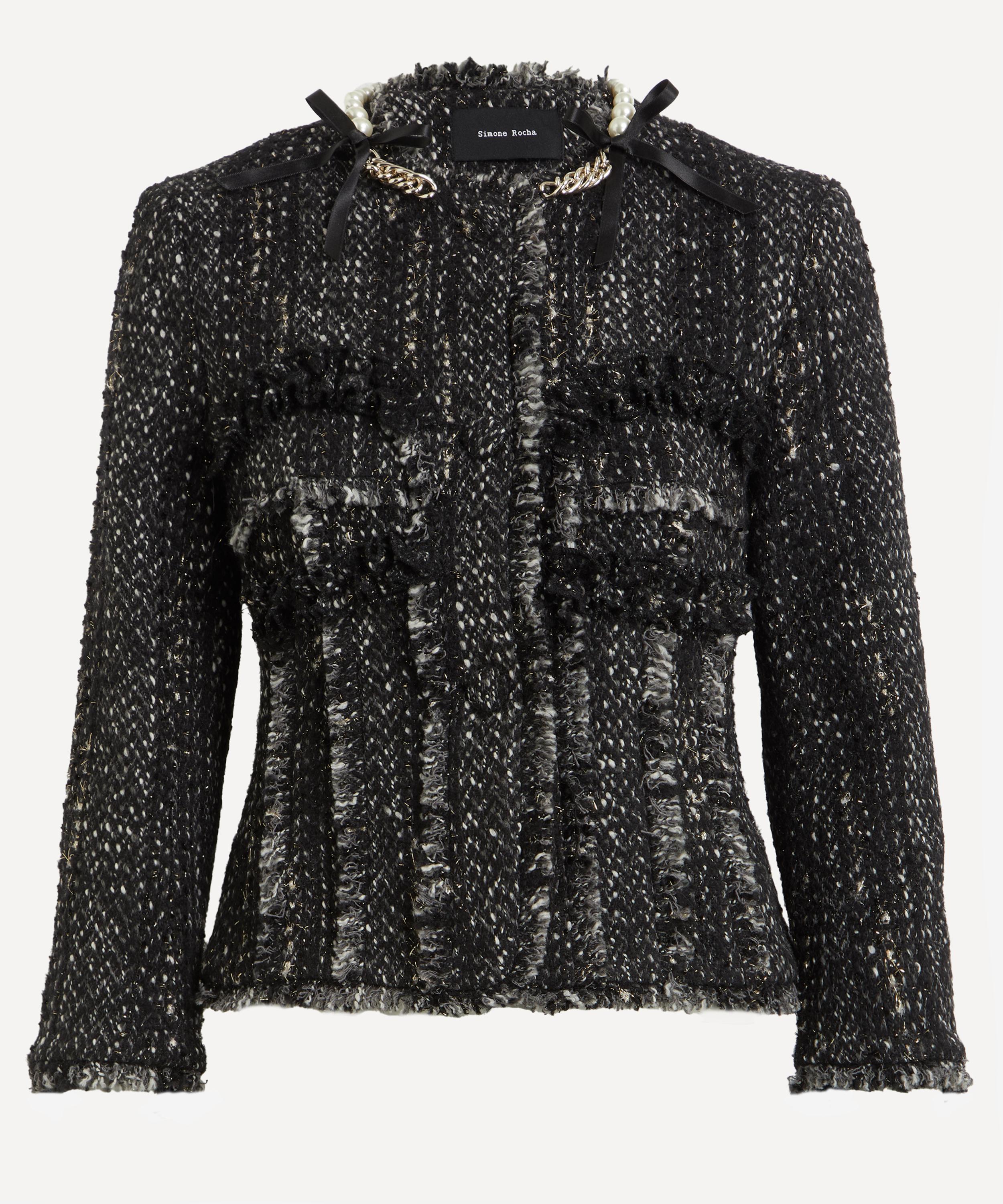 Simone Rocha Embellished Sculpted Frill Bust Fray Jacket In Black
