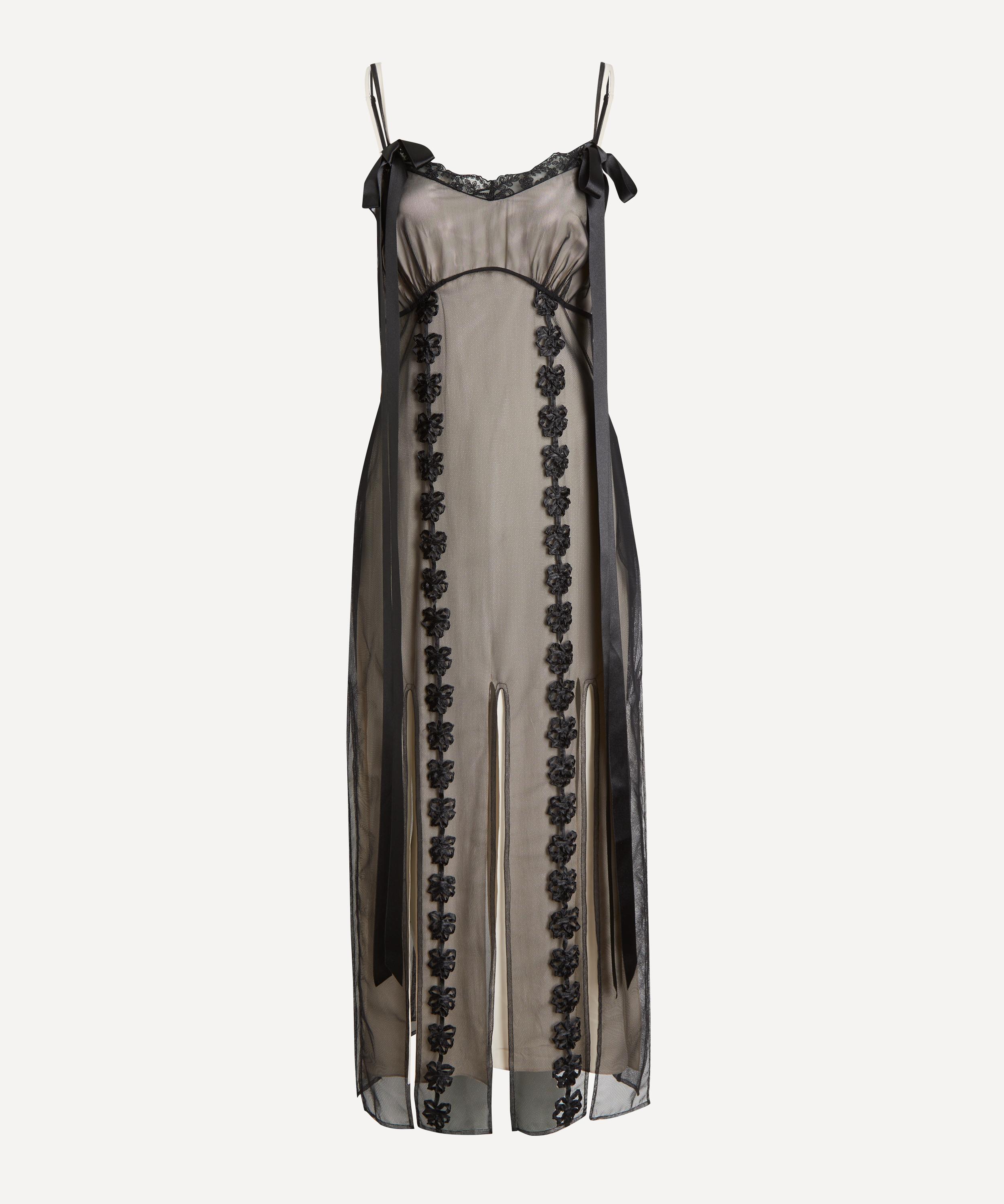 Simone Rocha Layered Ribbon Slits Ankle Slip Dress In Black