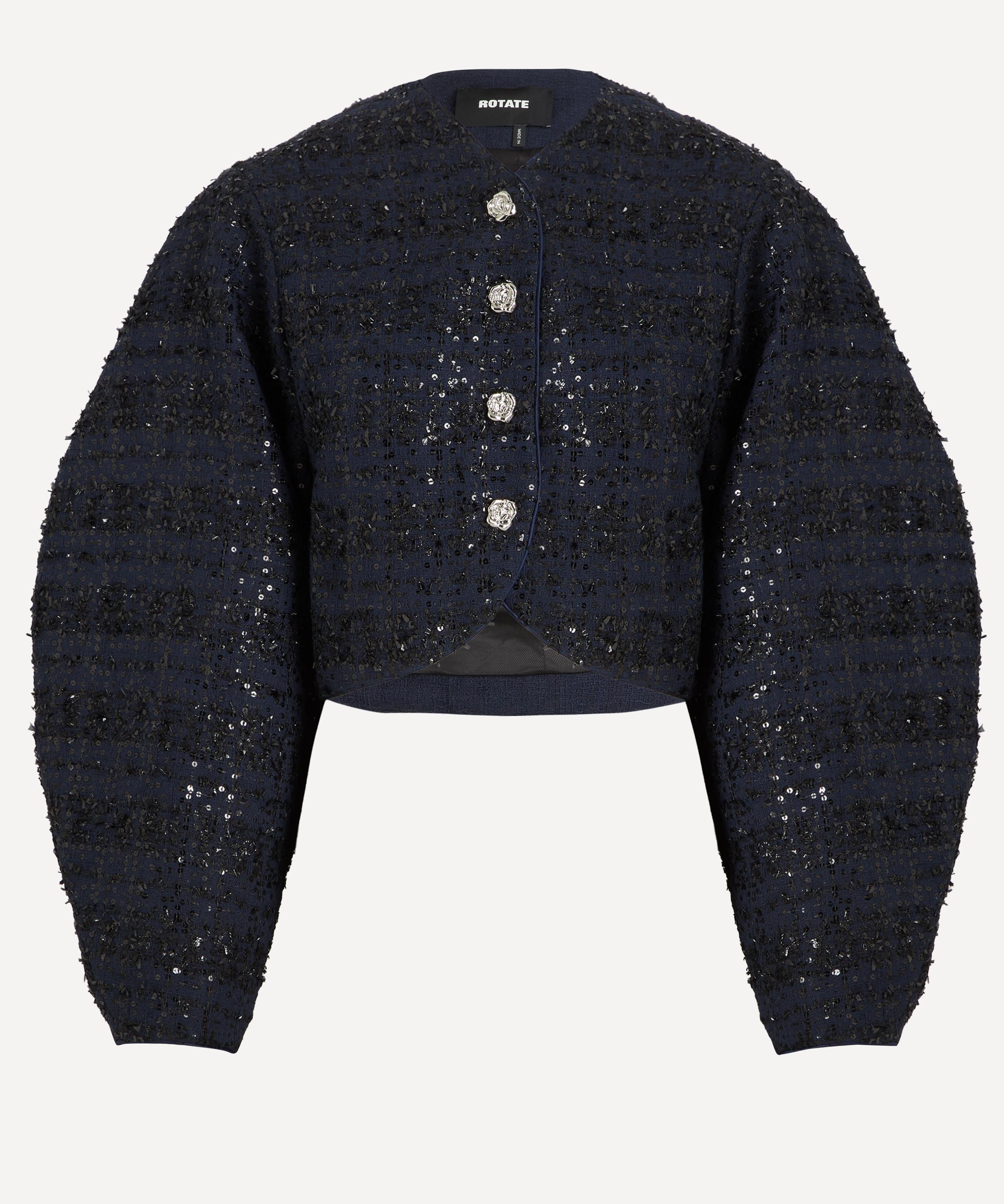 Rotate Birger Christensen Women's Boucle Short Dark Blue Jacket In Black