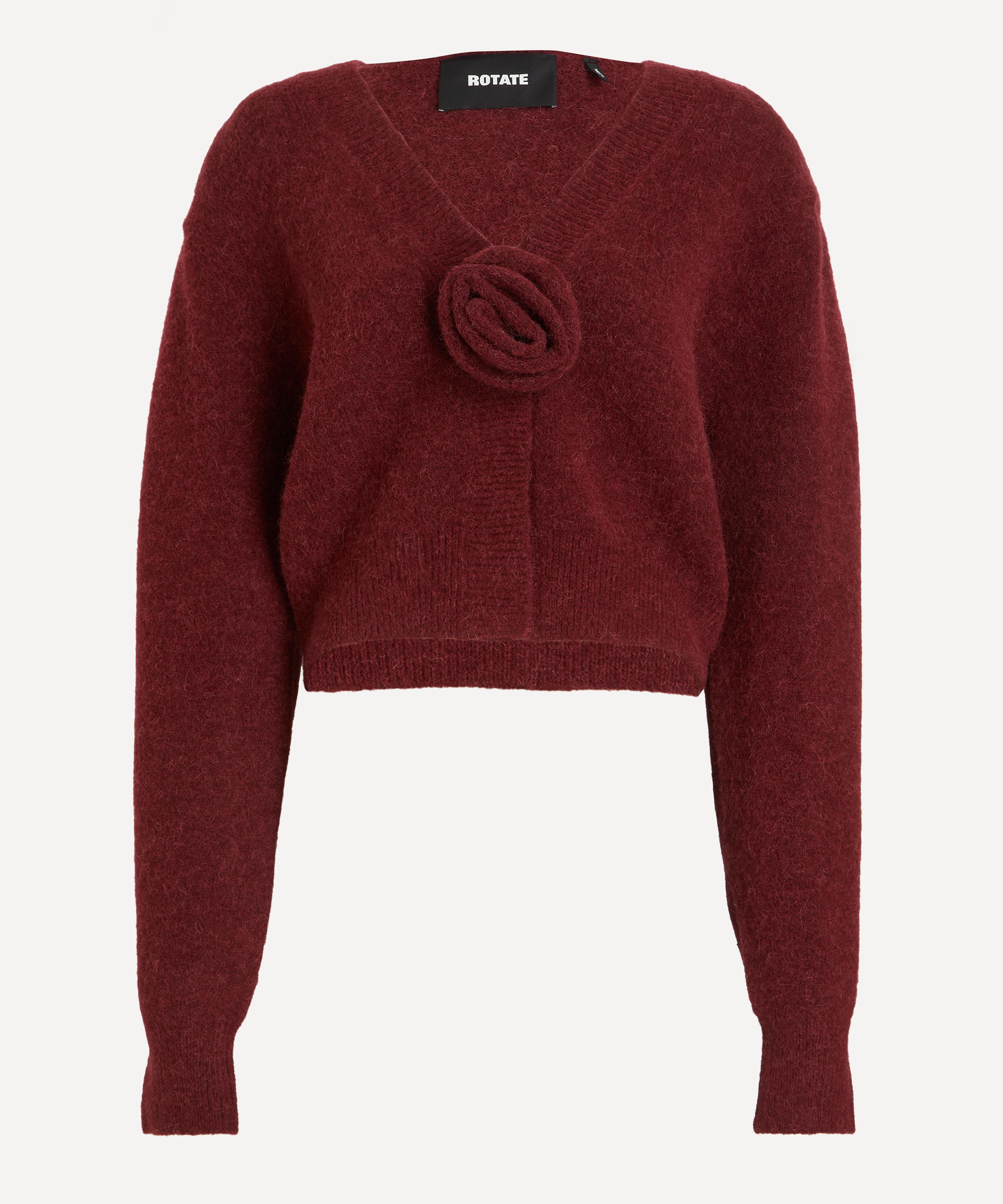 Rotate Birger Christensen Rotate Birgerchristensen Puff Sleeve Knit Cardigan In Burgundy