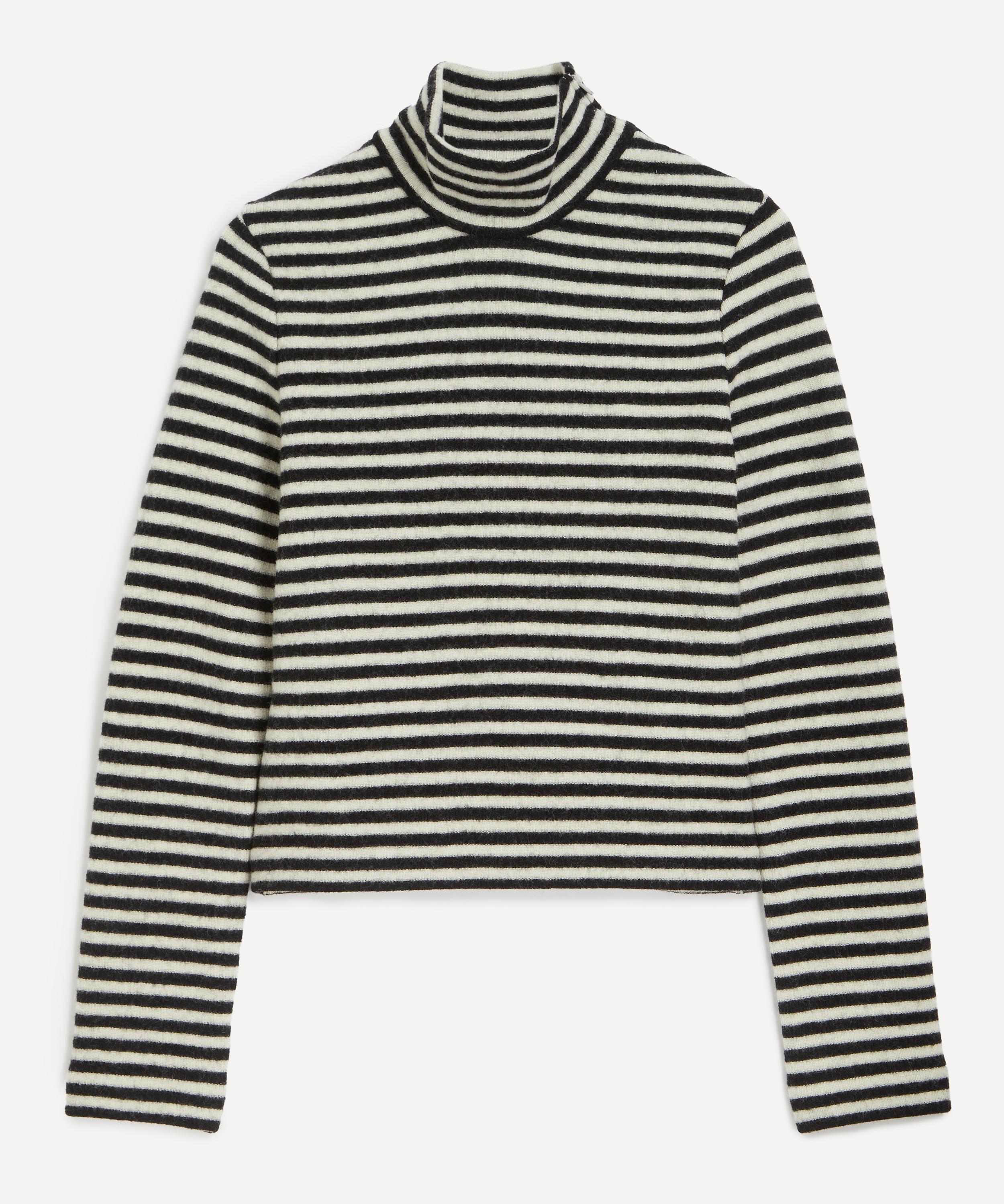 Jil Sander T-shirt In Lana A Collo Alto Con Stampa A Righe In Black
